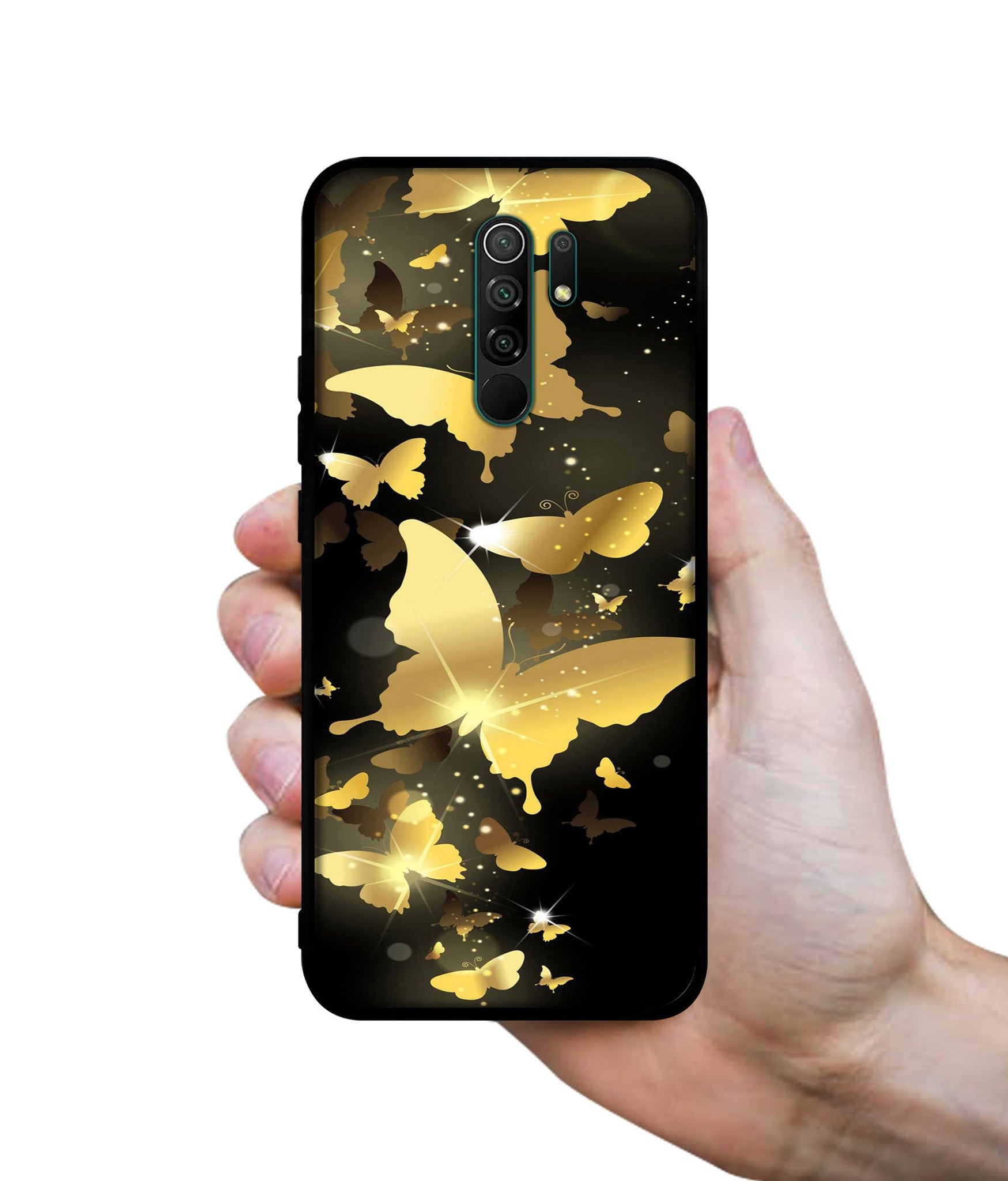 Golden Butterfly Pattern Designer 2D Printed Back Case Cover for Mi Redmi 9 Prime / Poco M2