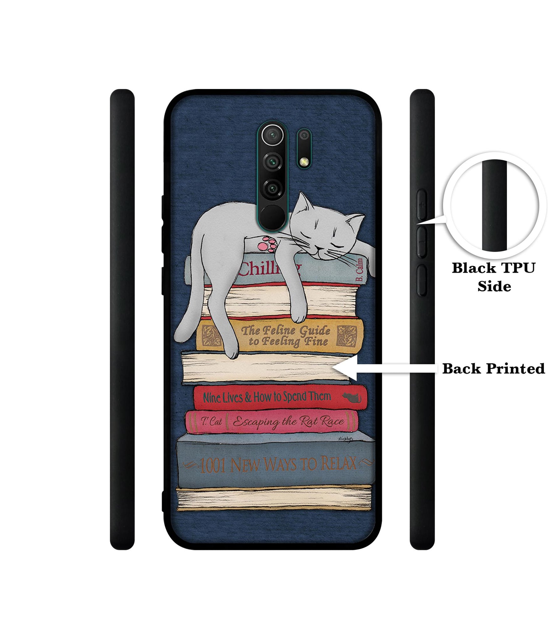 Cat Sleeping On The Books Designer 2D Printed Back Case Cover for Mi Redmi 9 Prime / Poco M2