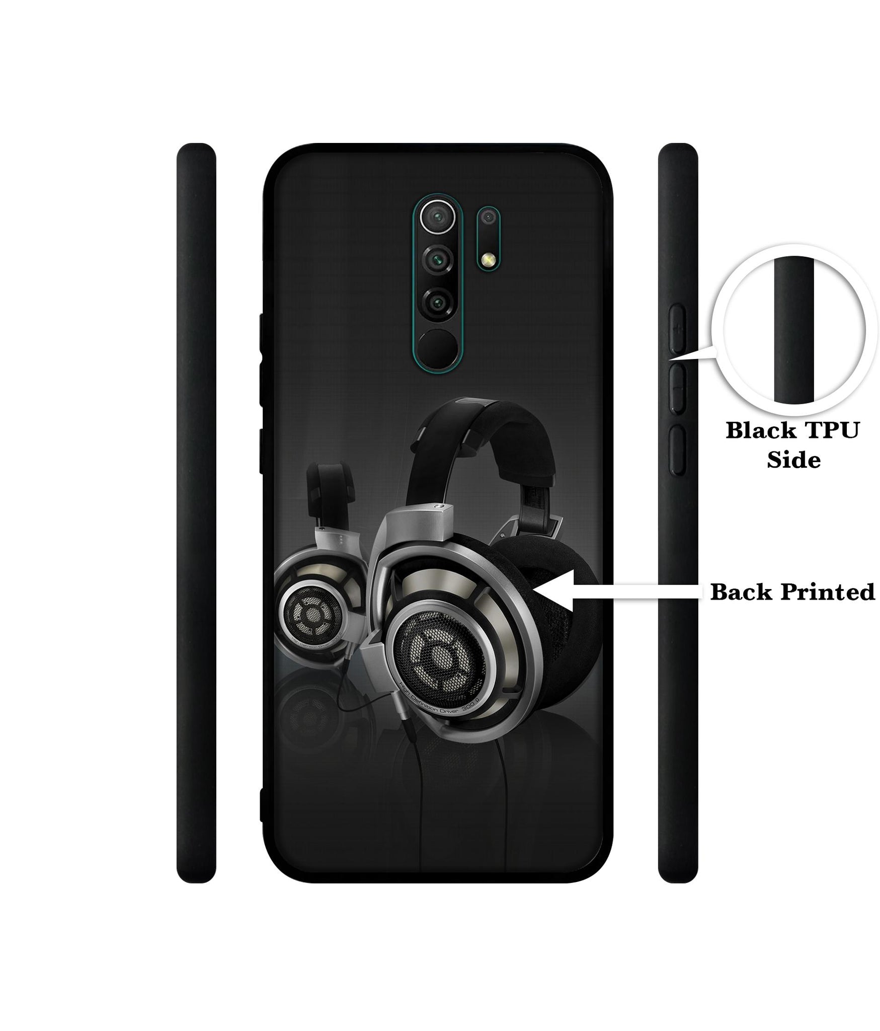 Head Phone Designer 2D Printed Back Case Cover for Mi Redmi 9 Prime / Poco M2