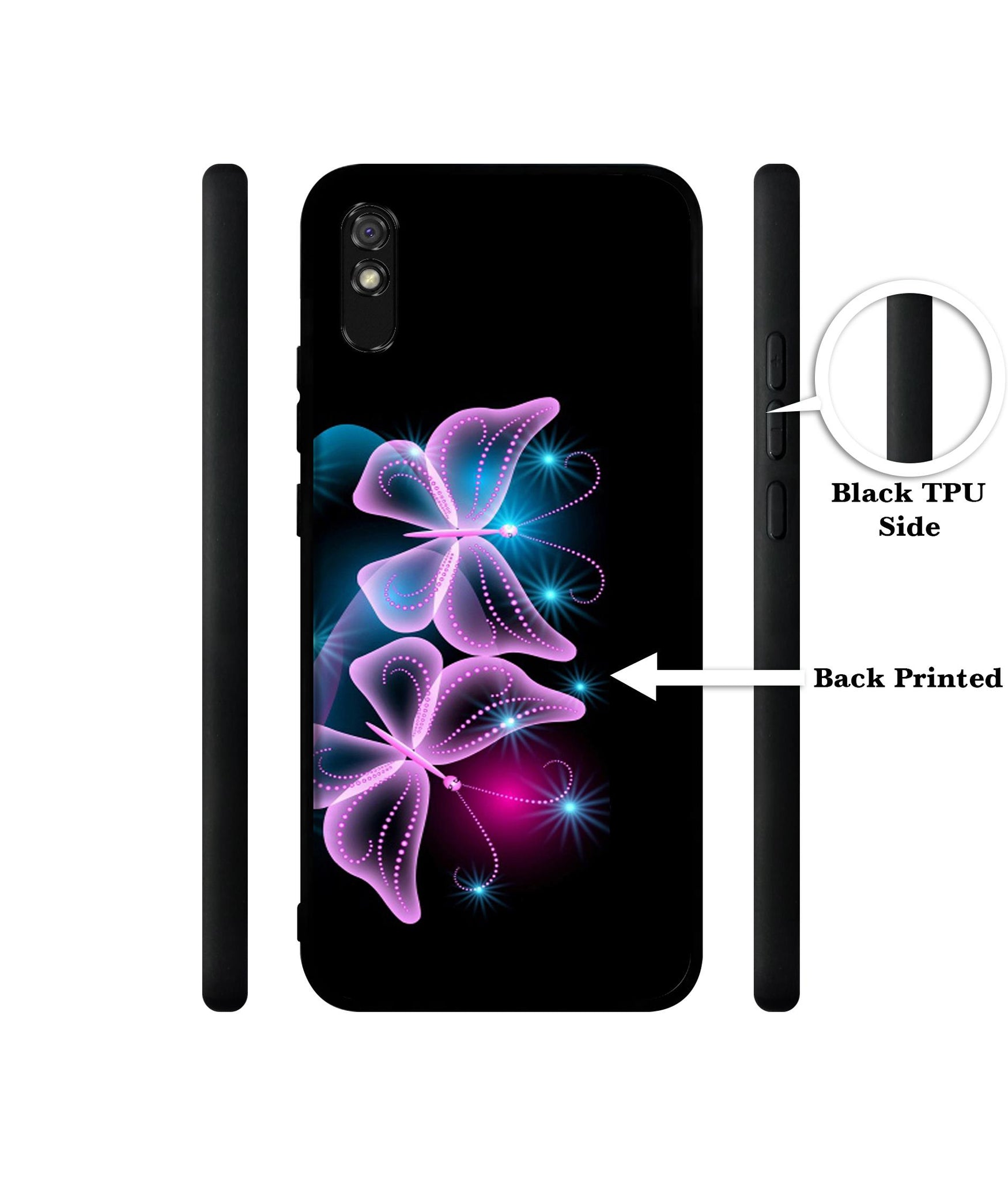 Butterflies Neon Light Designer 2D Printed Back Case Cover for Mi Redmi 9A / 9A Sport / 9i / 9i Sport