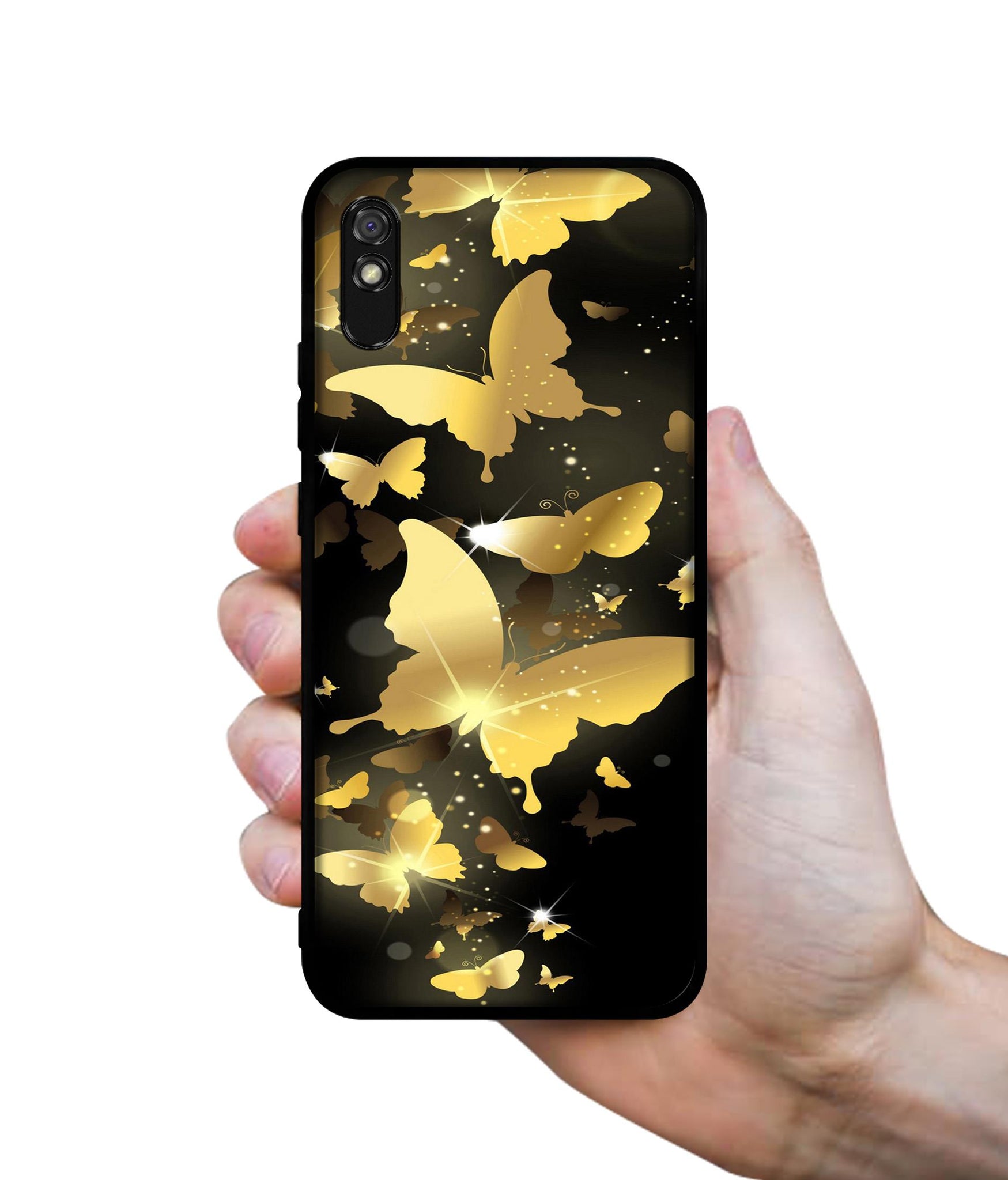 Golden Butterfly Pattern Designer 2D Printed Back Case Cover for Mi Redmi 9A / 9A Sport / 9i / 9i Sport