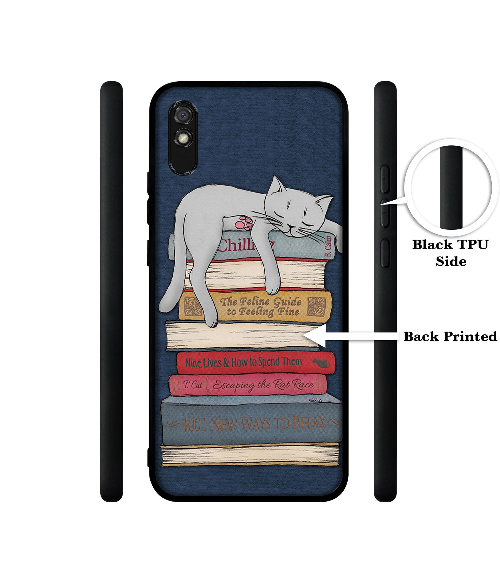 Cat Sleeping On The Books Designer 2D Printed Back Case Cover for Mi Redmi 9A / 9A Sport / 9i / 9i Sport