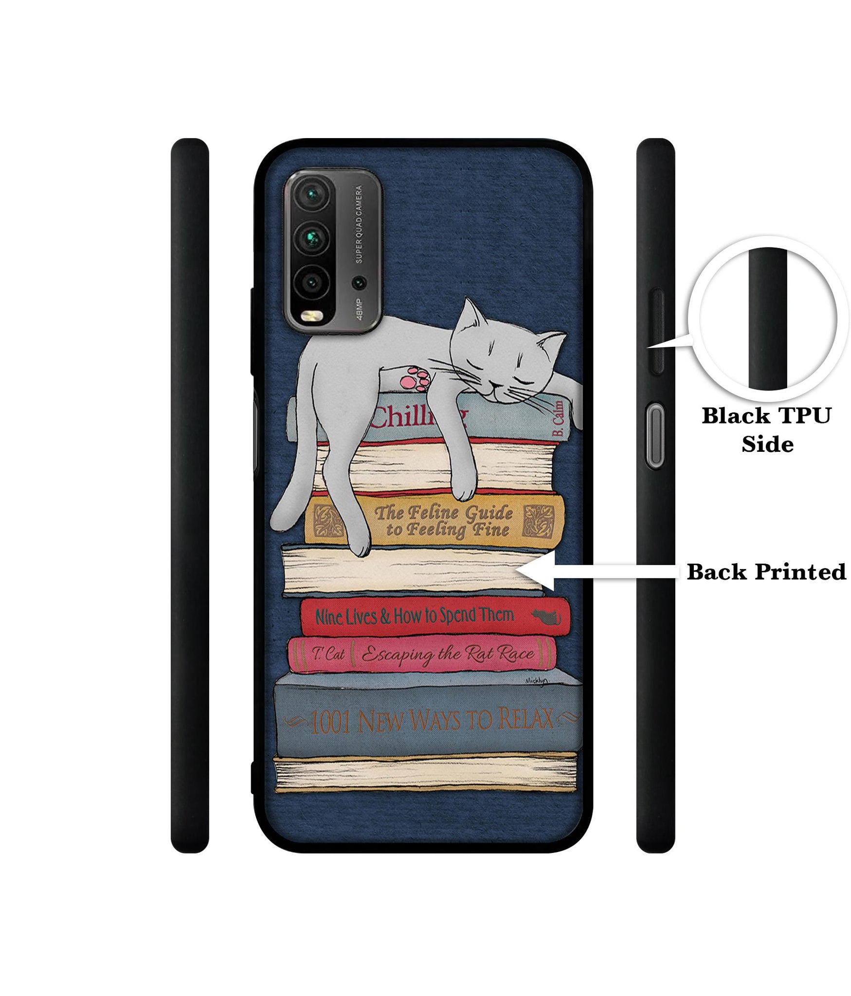 Cat Sleeping On The Books Designer 2D Printed Back Case Cover for Mi Redmi 9 Power 4G
