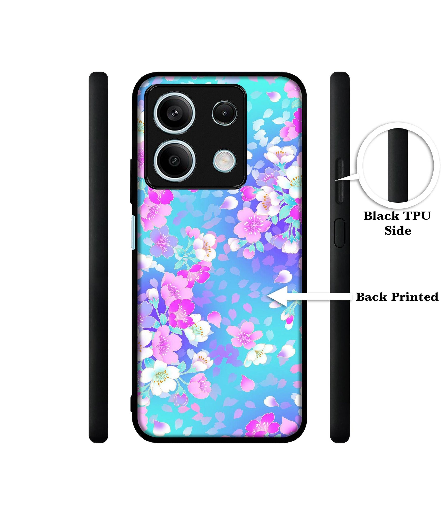 Floral Blue Pattern Designer 2D Printed Back Case Cover for Mi Redmi Note 13 5G