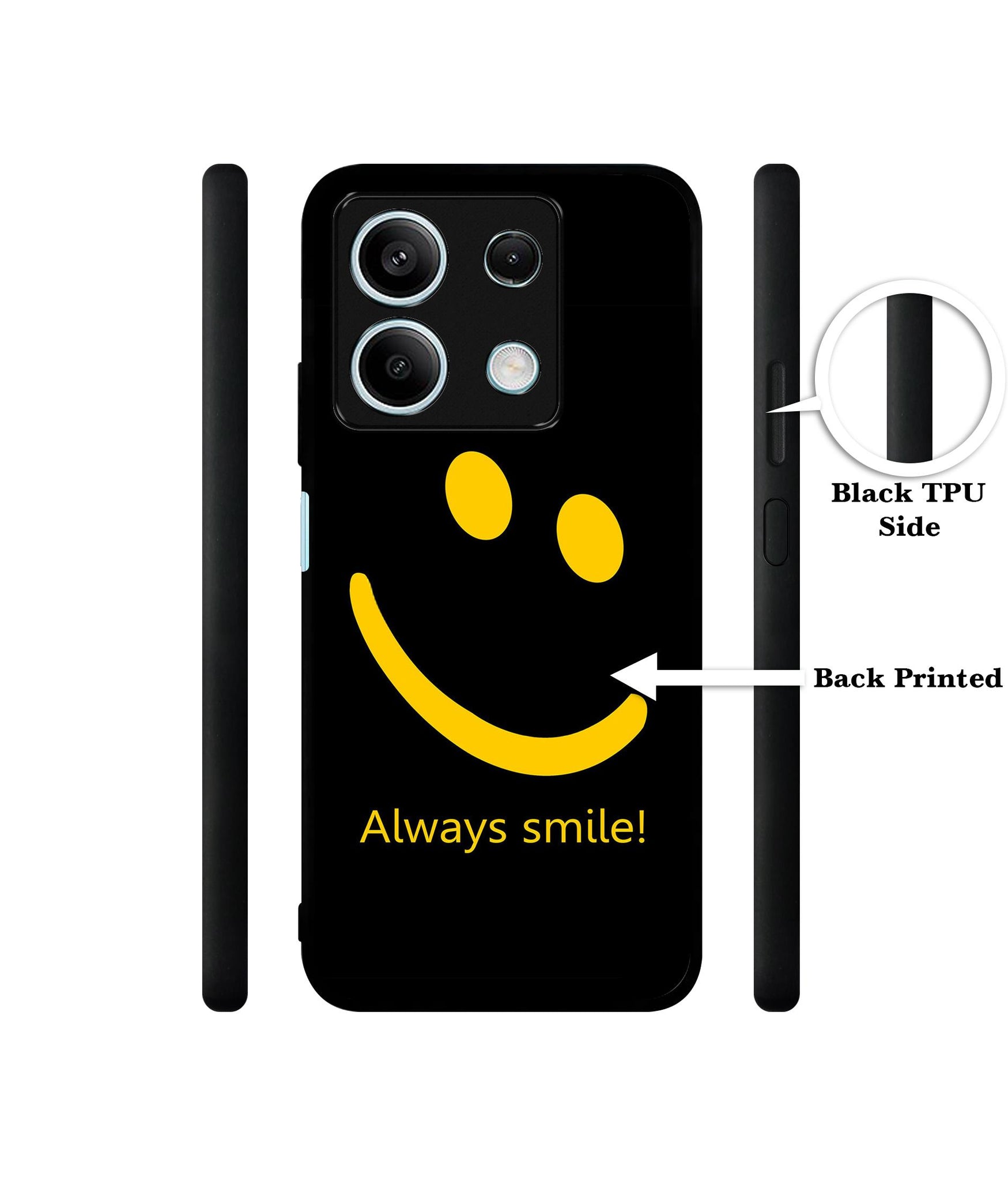 Always Smile Quote Designer 2D Printed Back Case Cover for Mi Redmi Note 13 5G