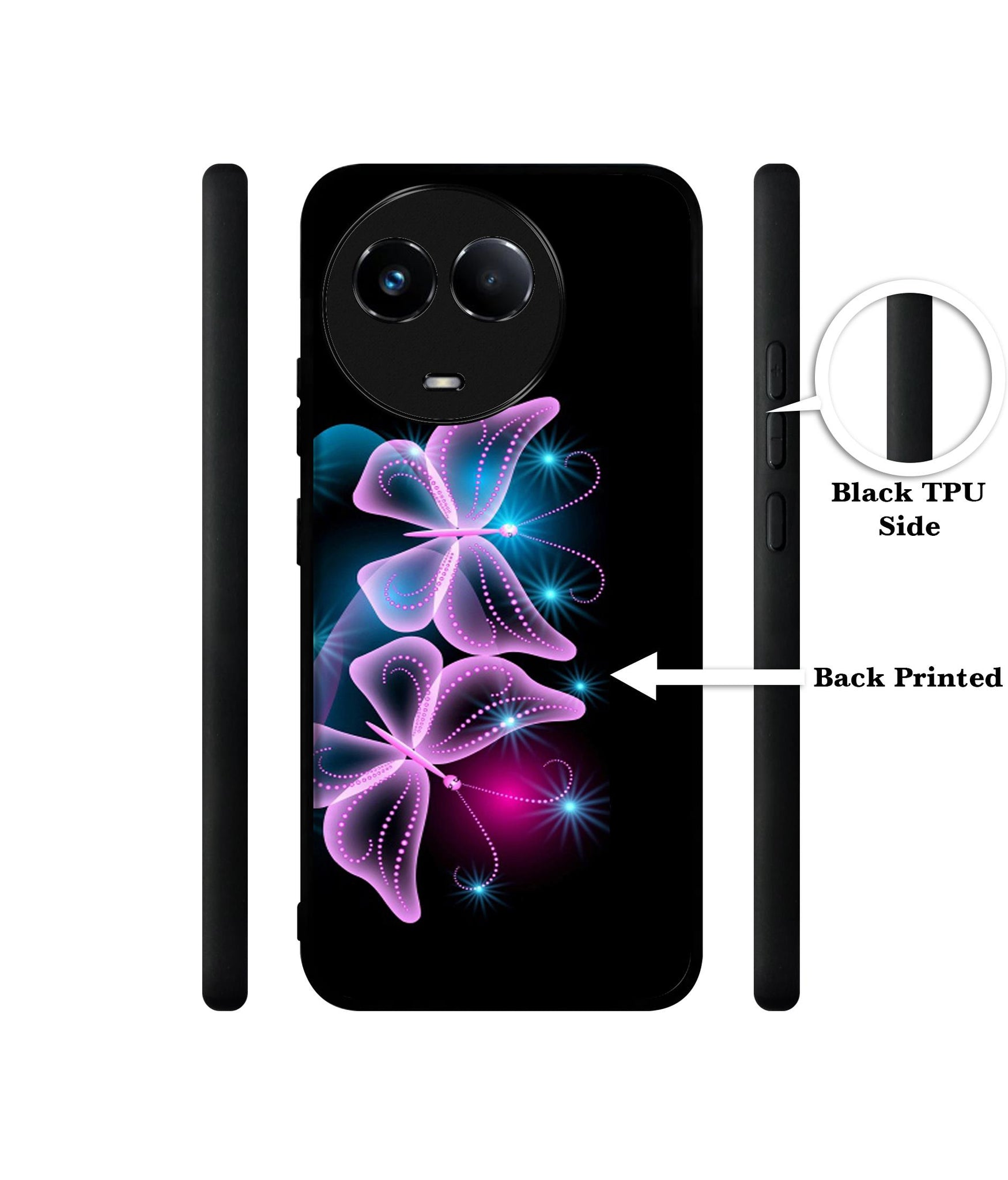 Butterflies Neon Light Designer 2D Printed Back Case Cover for Realme 11 5G / C67 5G / 11X 5G / Narzo 60X 5G