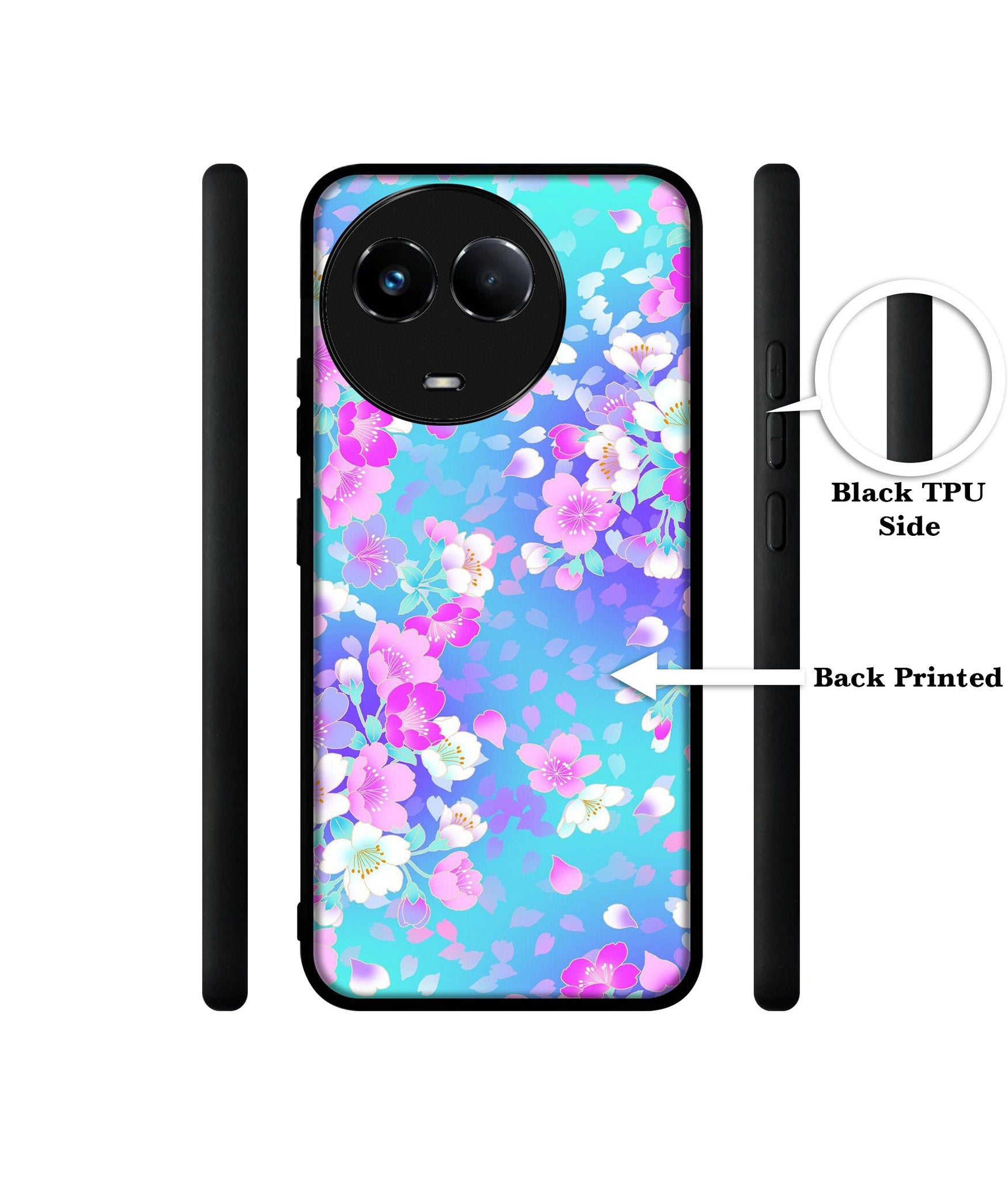 Floral Blue Pattern Designer 2D Printed Back Case Cover for Realme 11 5G / C67 5G / 11X 5G / Narzo 60X 5G