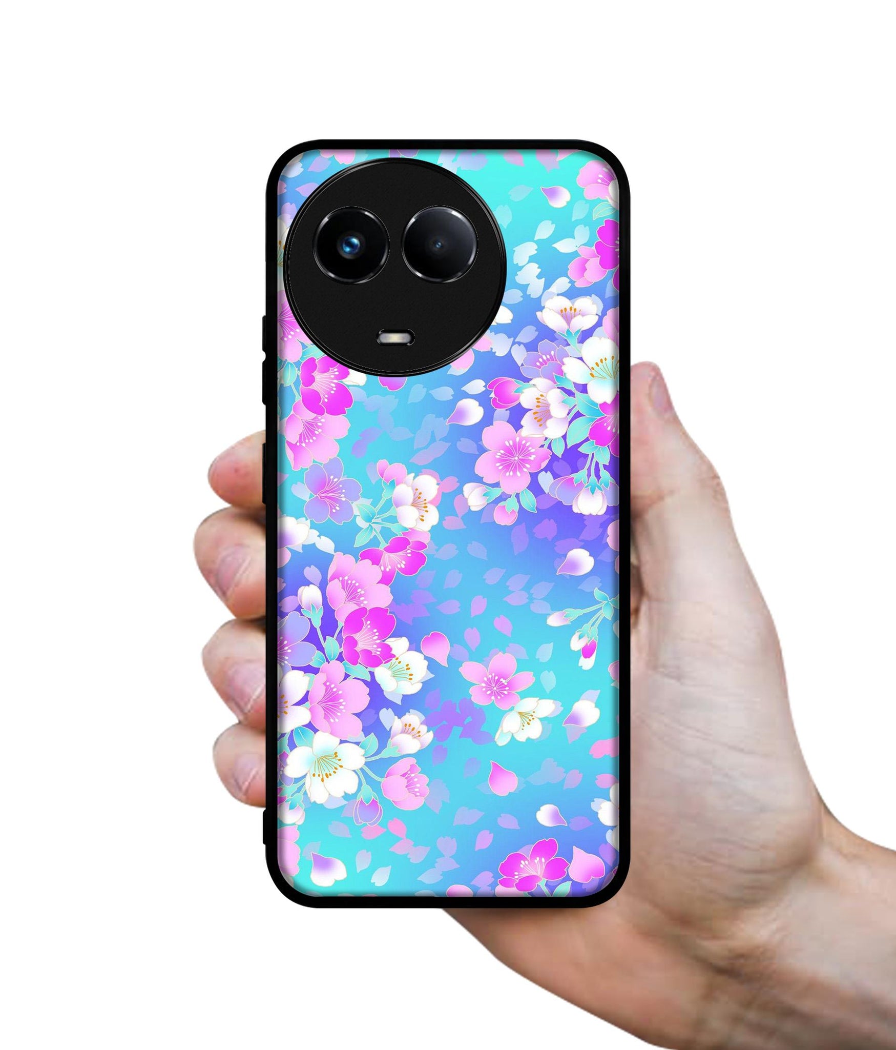 Floral Blue Pattern Designer 2D Printed Back Case Cover for Realme 11 5G / C67 5G / 11X 5G / Narzo 60X 5G