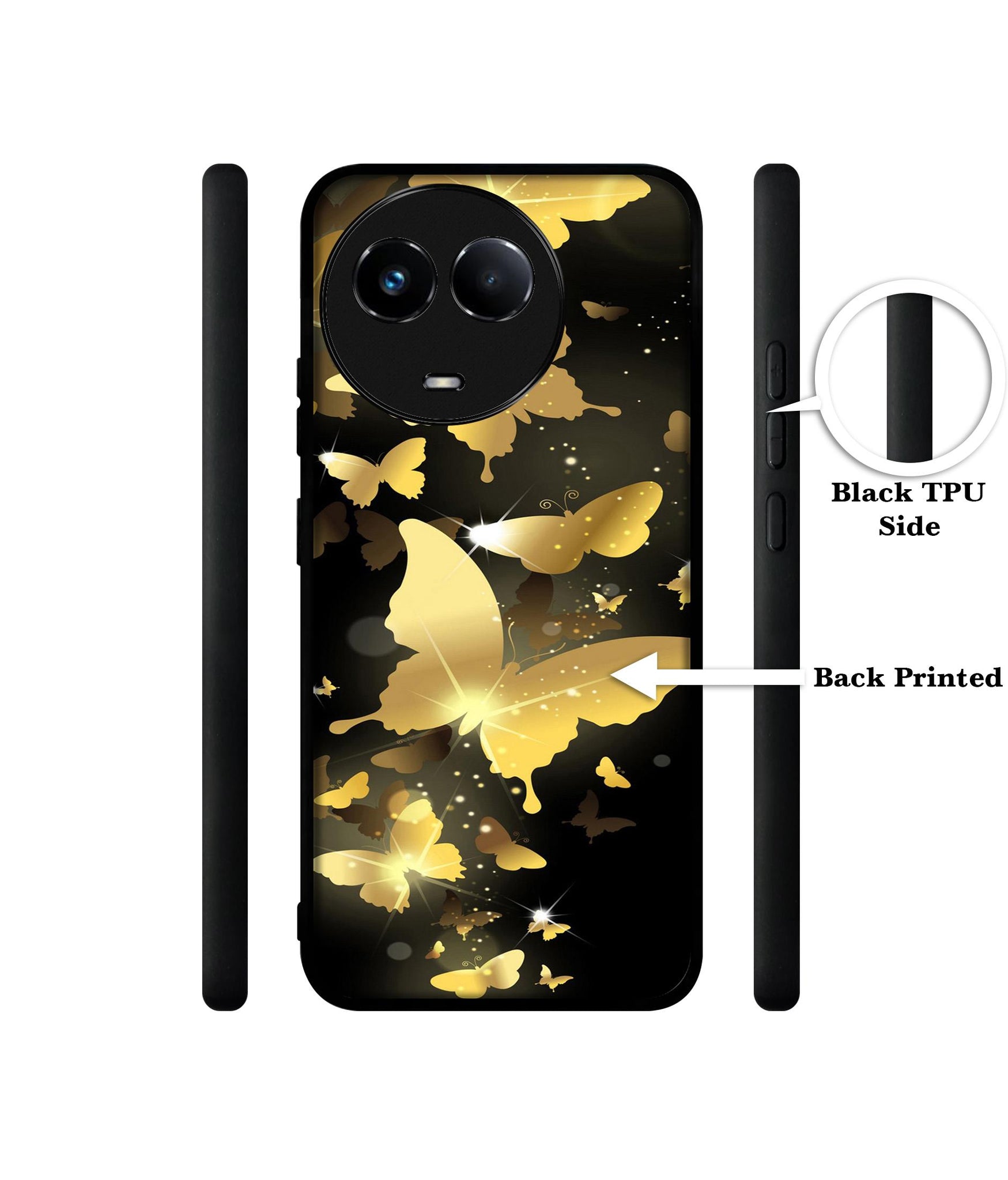 Golden Butterfly Pattern Designer 2D Printed Back Case Cover for Realme 11 5G / C67 5G / 11X 5G / Narzo 60X 5G