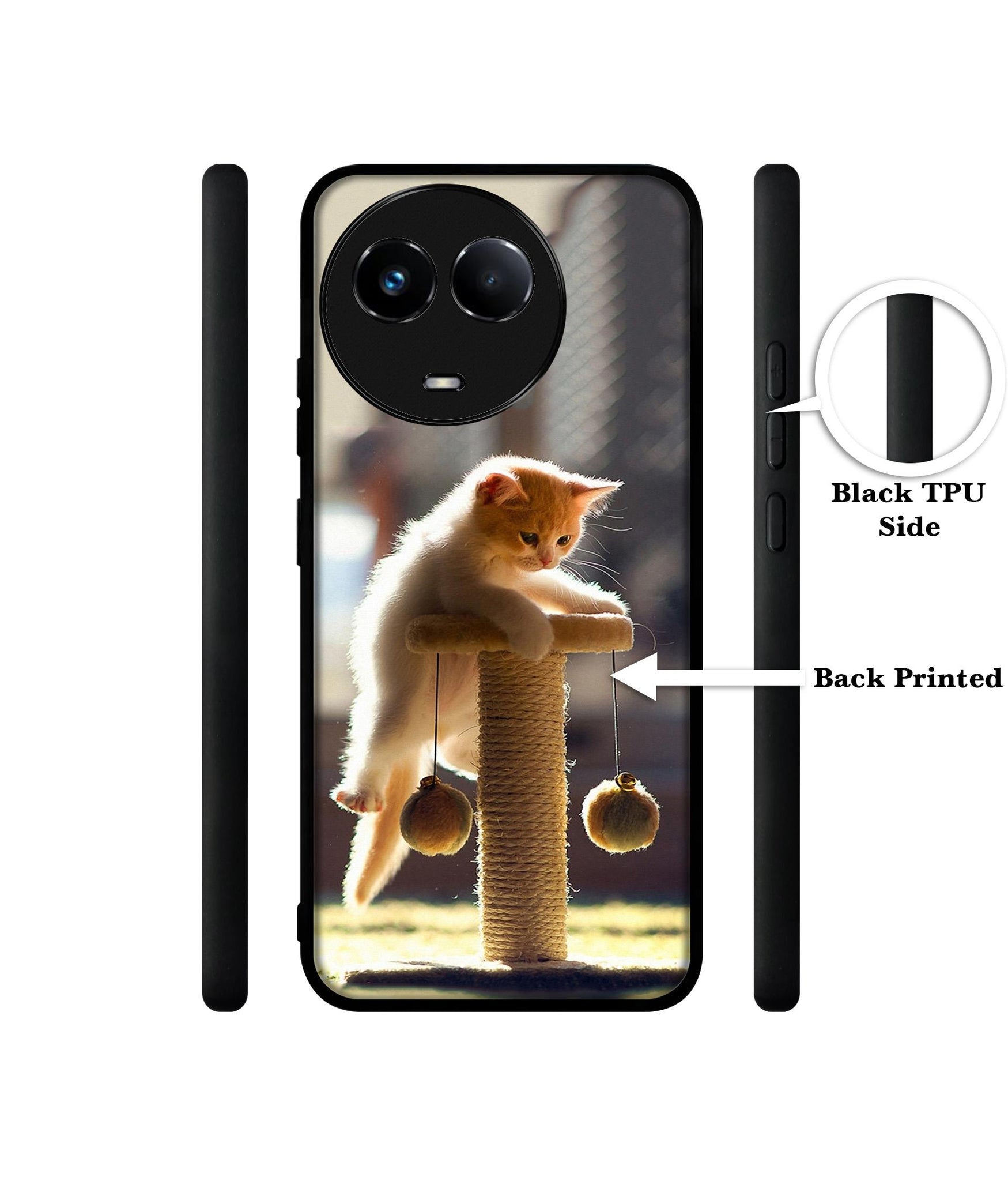 Cat Climbing Designer 2D Printed Back Case Cover for Realme 11 5G / C67 5G / 11X 5G / Narzo 60X 5G