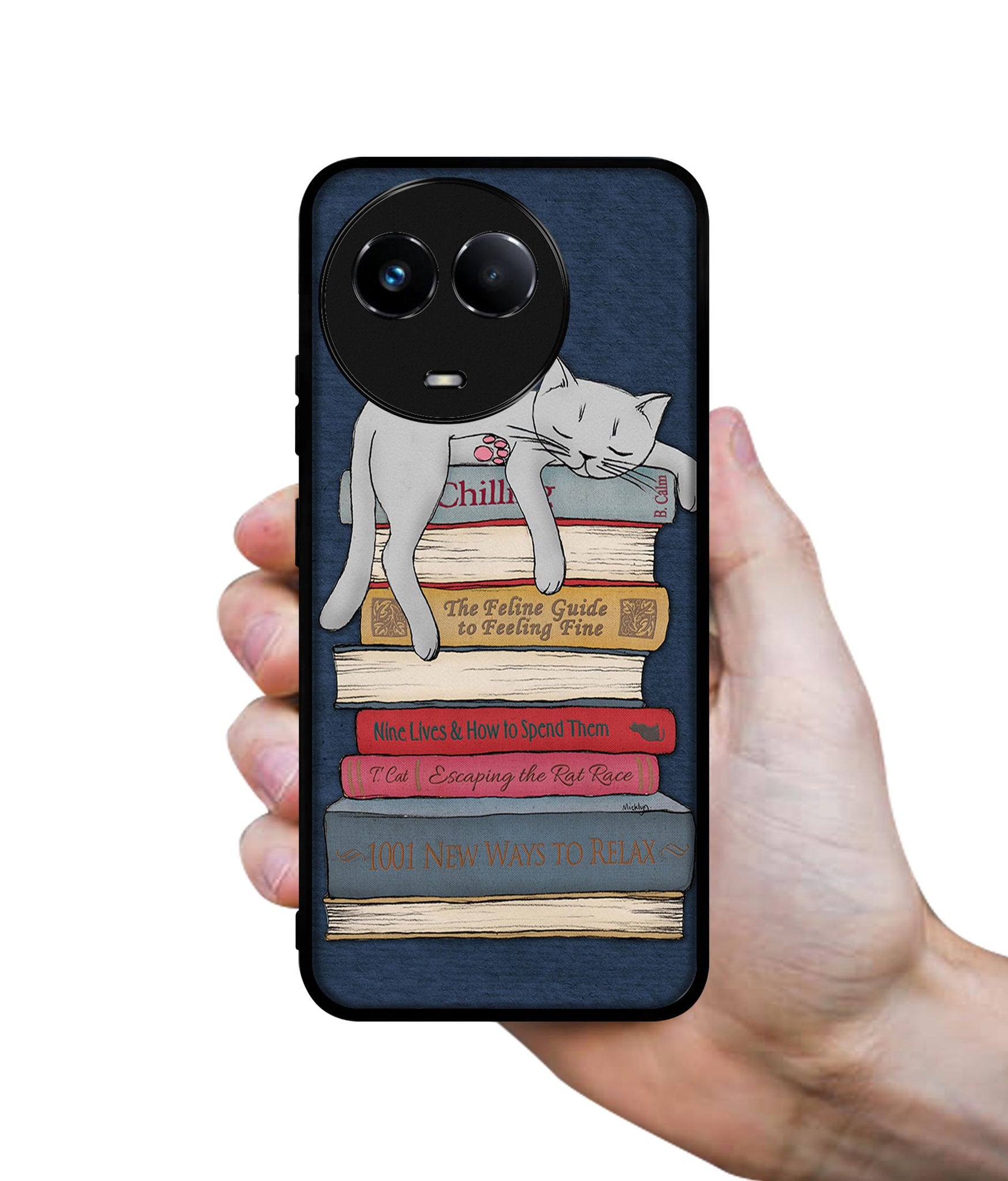 Cat Sleeping On The Books Designer 2D Printed Back Case Cover for Realme 11 5G / C67 5G / 11X 5G / Narzo 60X 5G