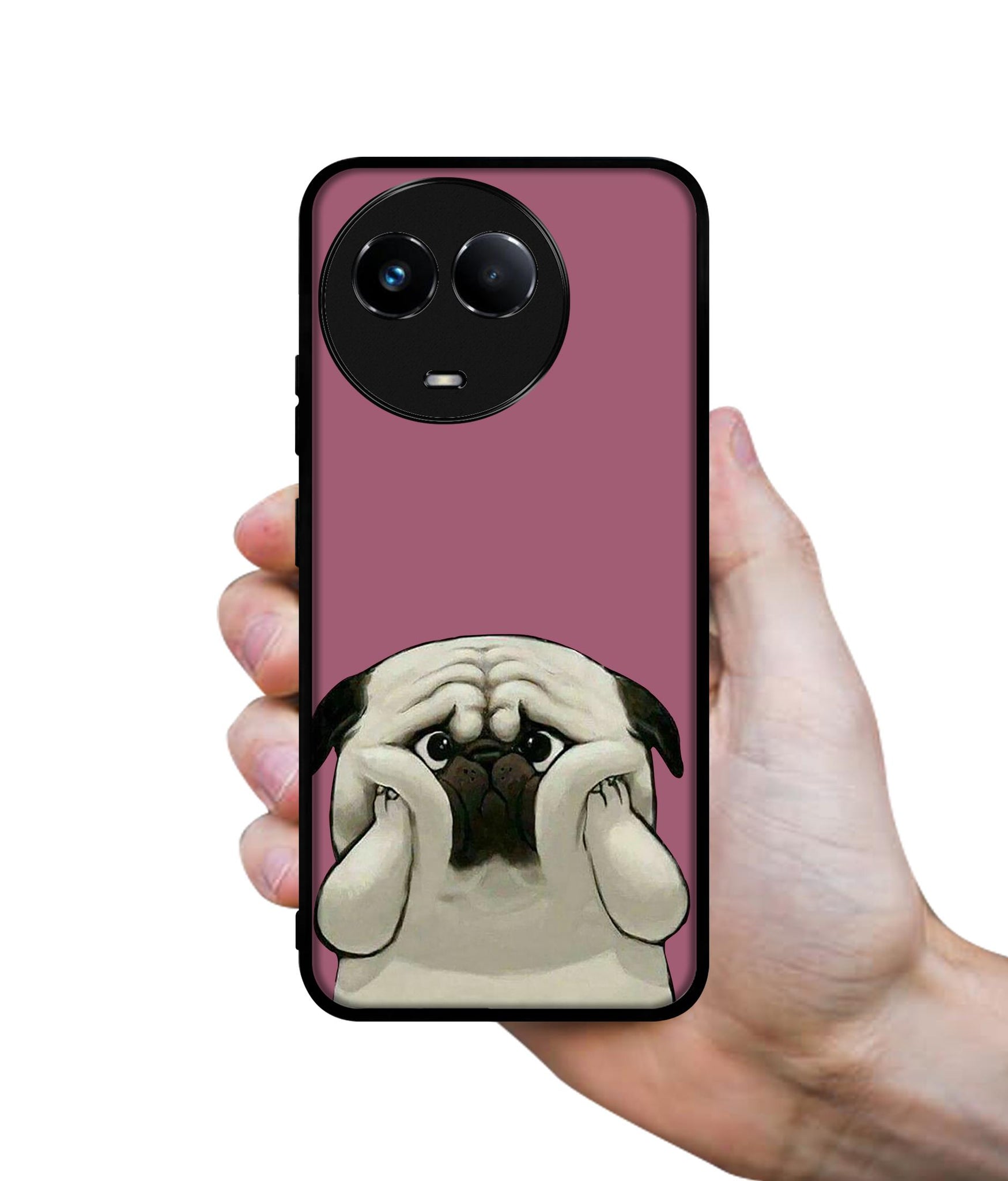 Cute Pug Holding Big Cheeks Designer 2D Printed Back Case Cover for Realme 11 5G / C67 5G / 11X 5G / Narzo 60X 5G