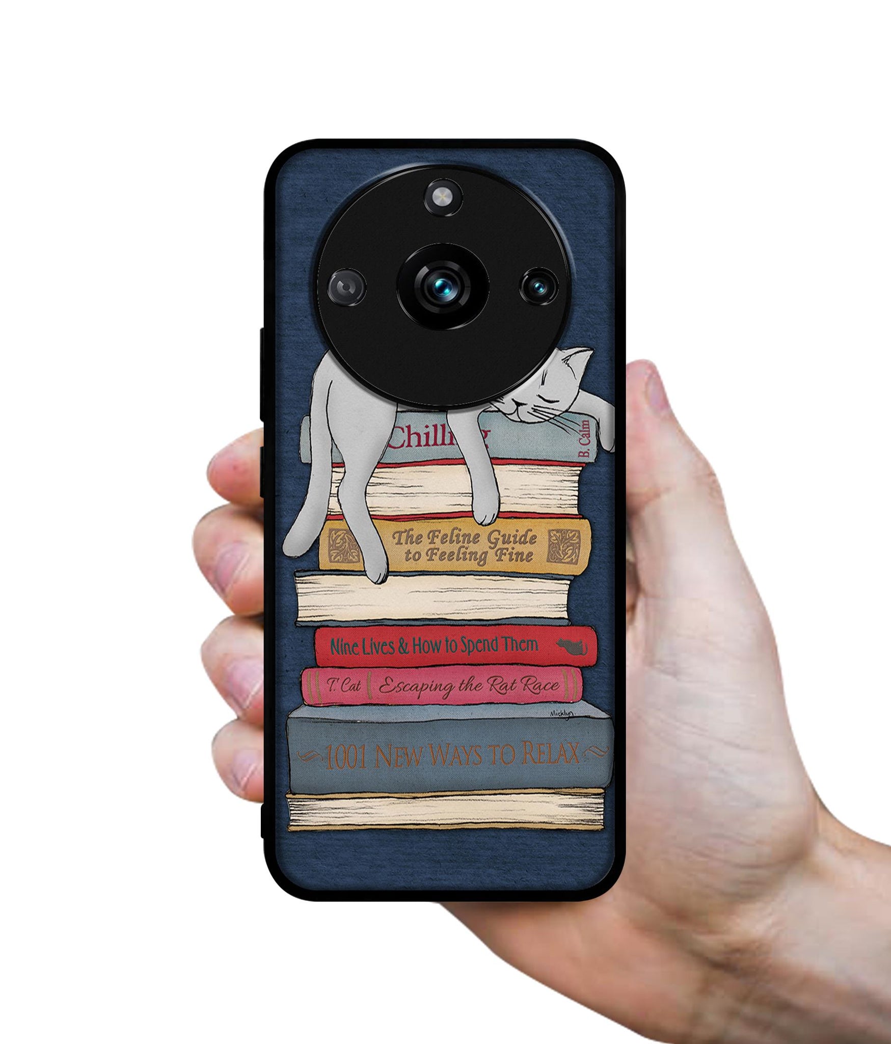 Cat Sleeping On The Books Designer 2D Printed Back Case Cover for Realme 11 Pro 5G / 11 Pro Plus 5G / Narzo 60 Pro 5G