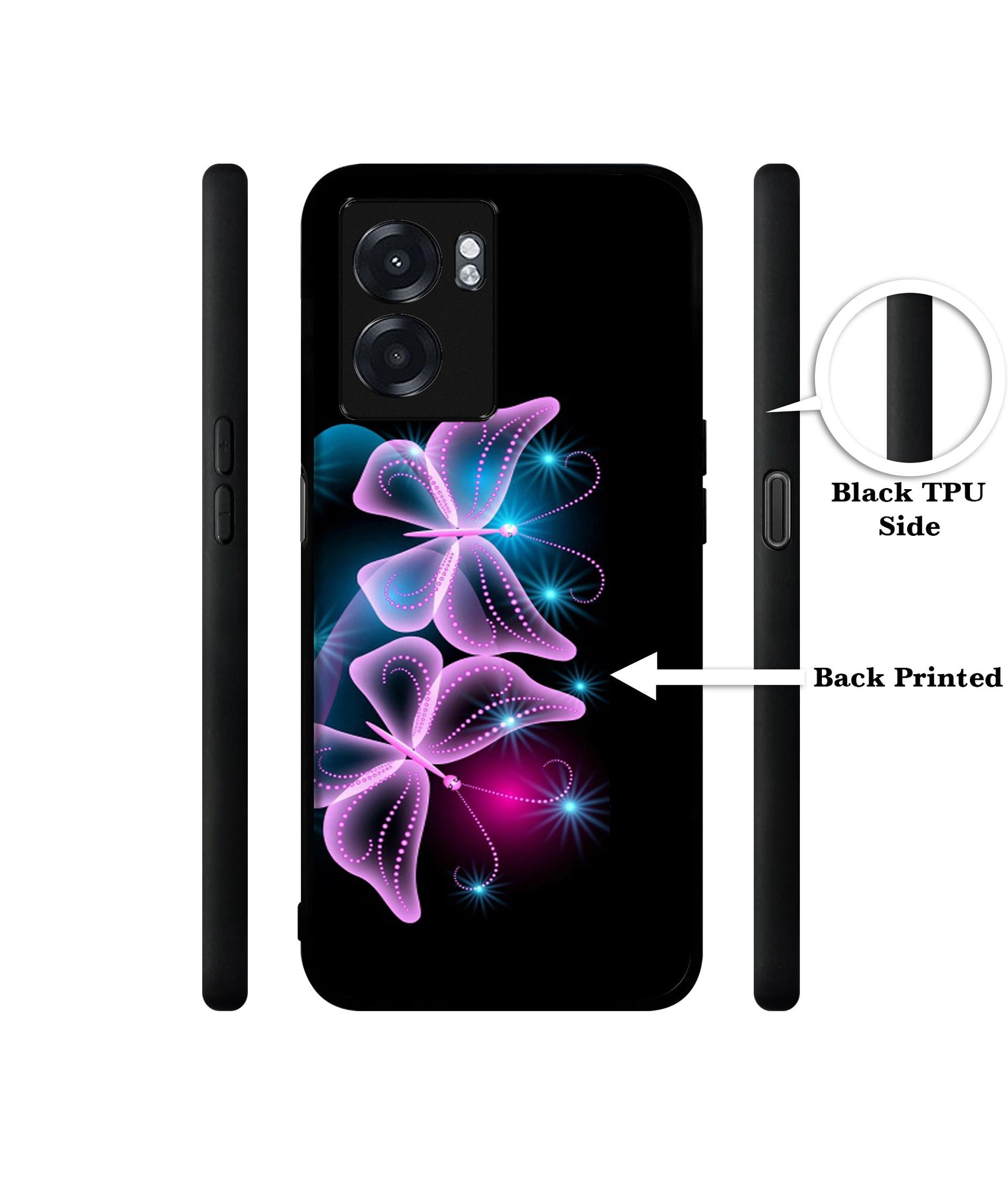 Butterflies Neon Light Designer 2D Printed Back Case Cover for Realme Narzo 50 5G / Oppo K10 5G / A77 5G / A57 5G