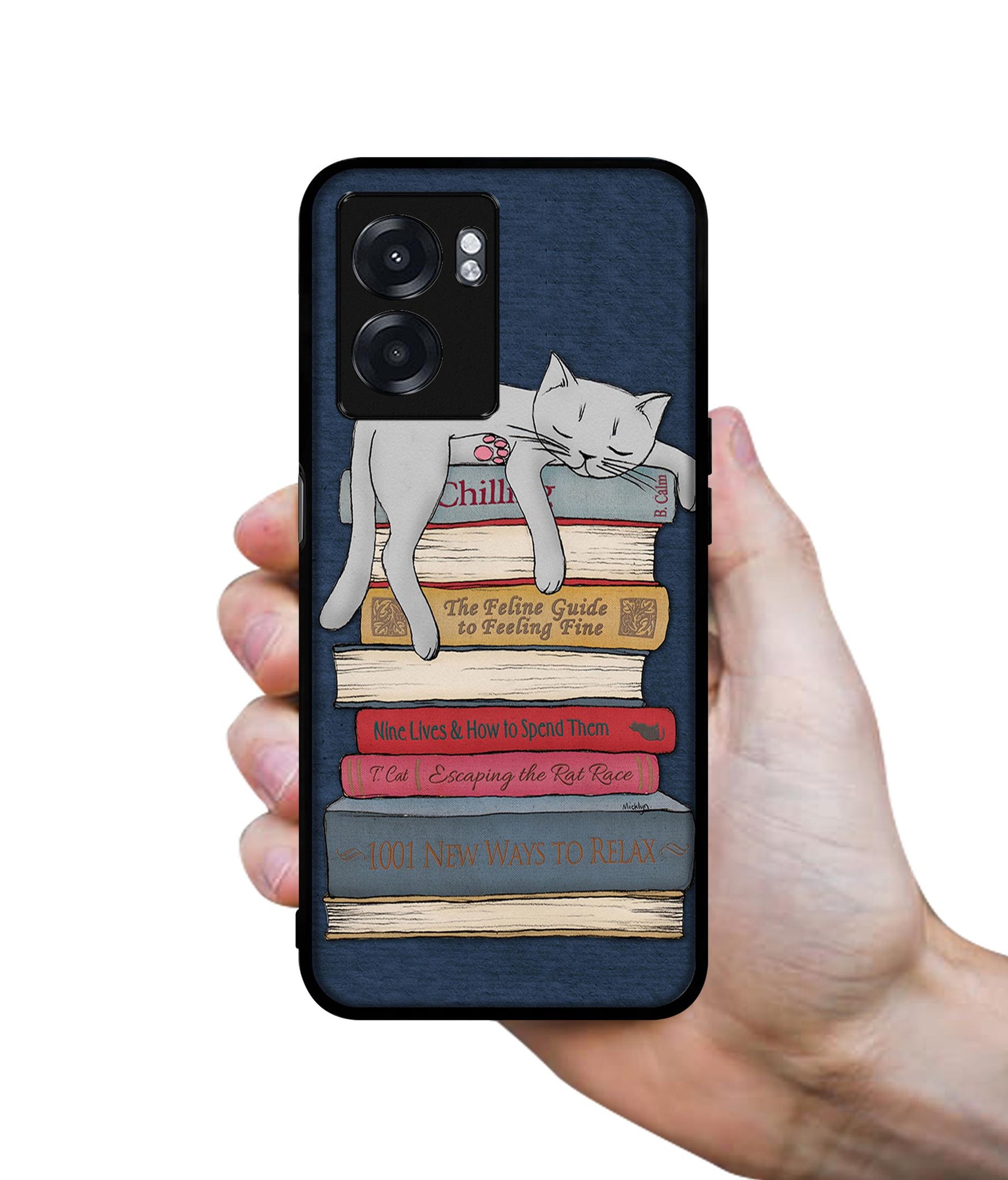 Cat Sleeping On The Books Designer 2D Printed Back Case Cover for Realme Narzo 50 5G / Oppo K10 5G / A77 5G / A57 5G