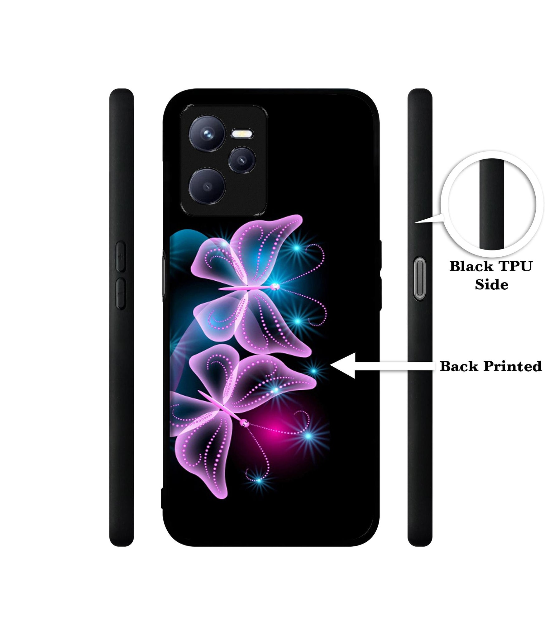 Butterflies Neon Light Designer 2D Printed Back Case Cover for Realme C35 4G / Narzo 50A Prime 4G