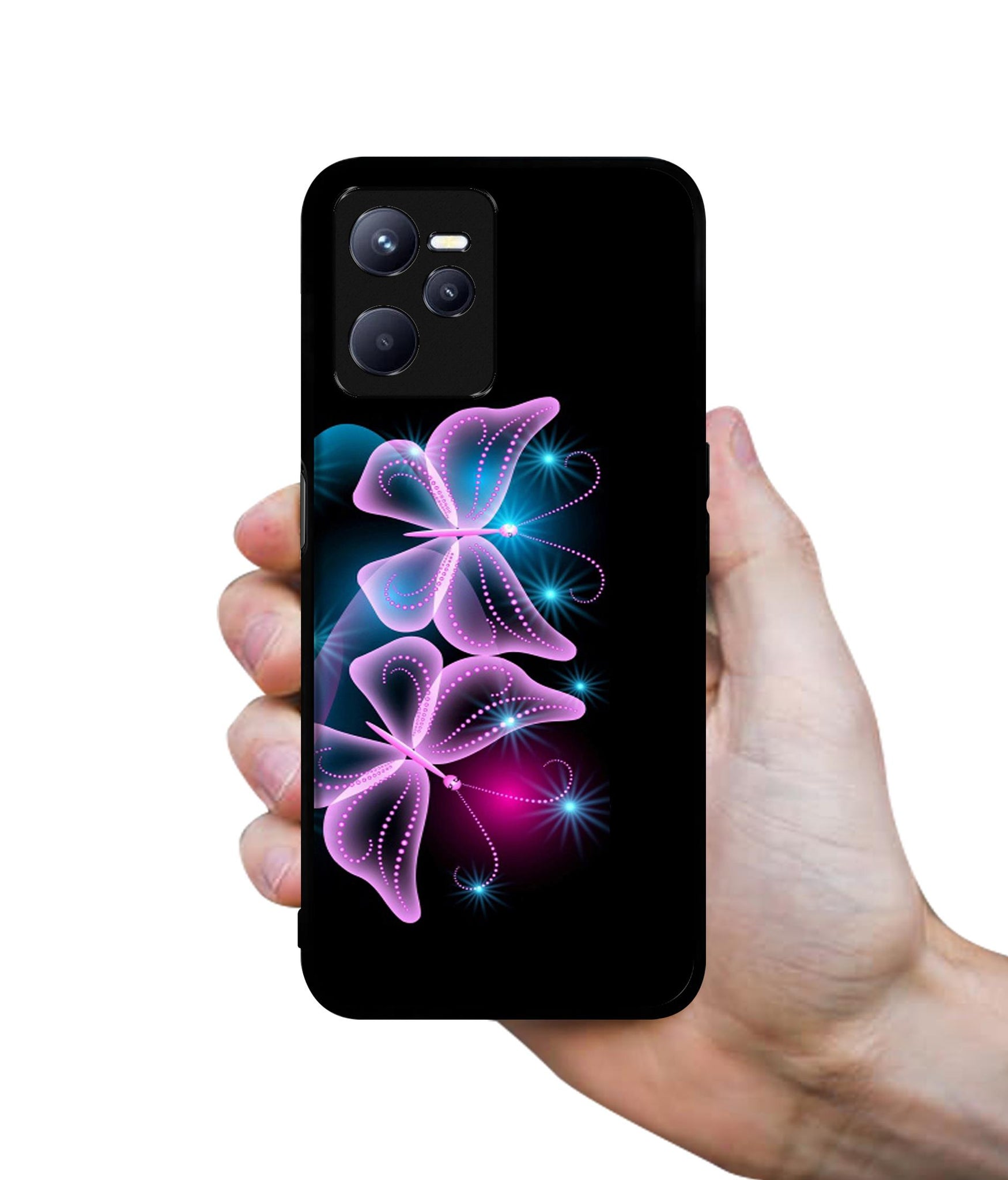 Butterflies Neon Light Designer 2D Printed Back Case Cover for Realme C35 4G / Narzo 50A Prime 4G