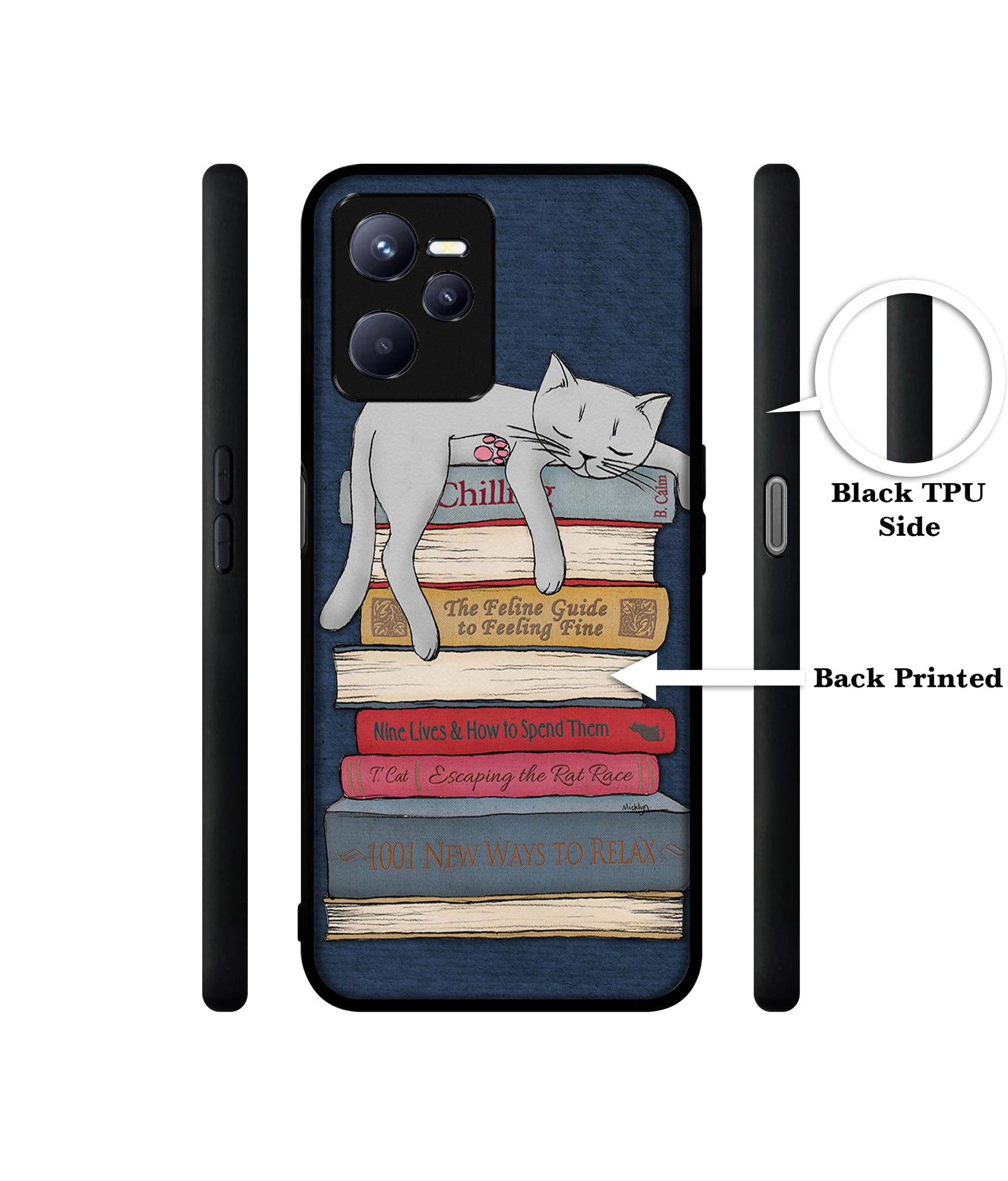 Cat Sleeping On The Books Designer 2D Printed Back Case Cover for Realme C35 4G / Narzo 50A Prime 4G