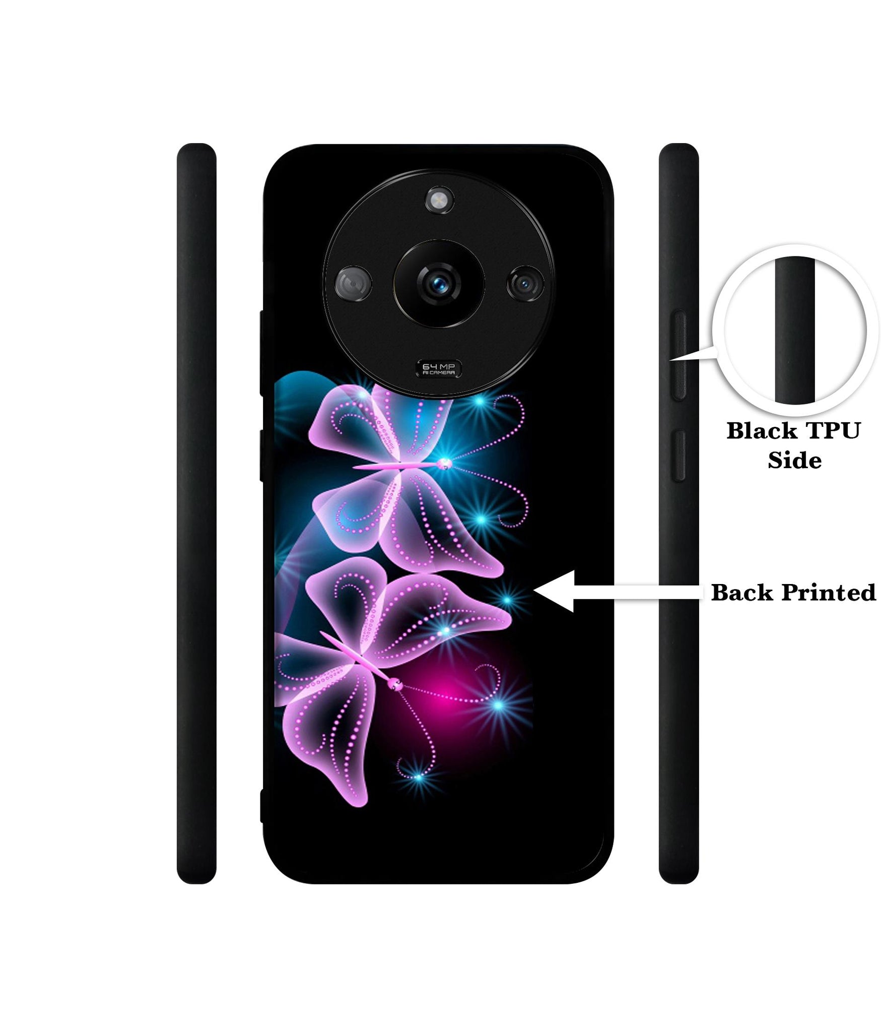 Butterflies Neon Light Designer 2D Printed Back Case Cover for Realme Narzo 60 5G