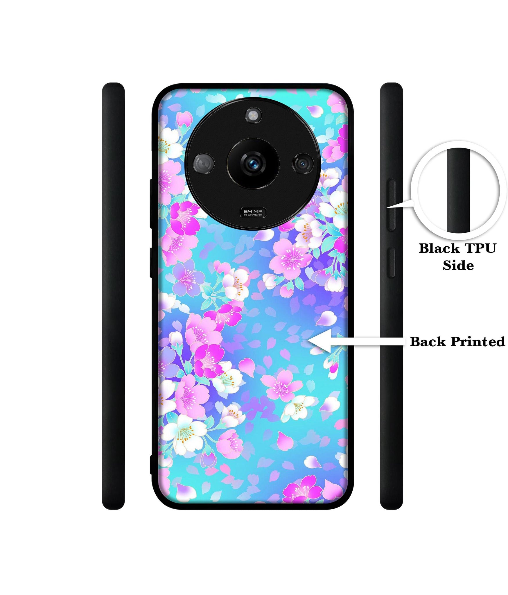 Floral Blue Pattern Designer 2D Printed Back Case Cover for Realme Narzo 60 5G