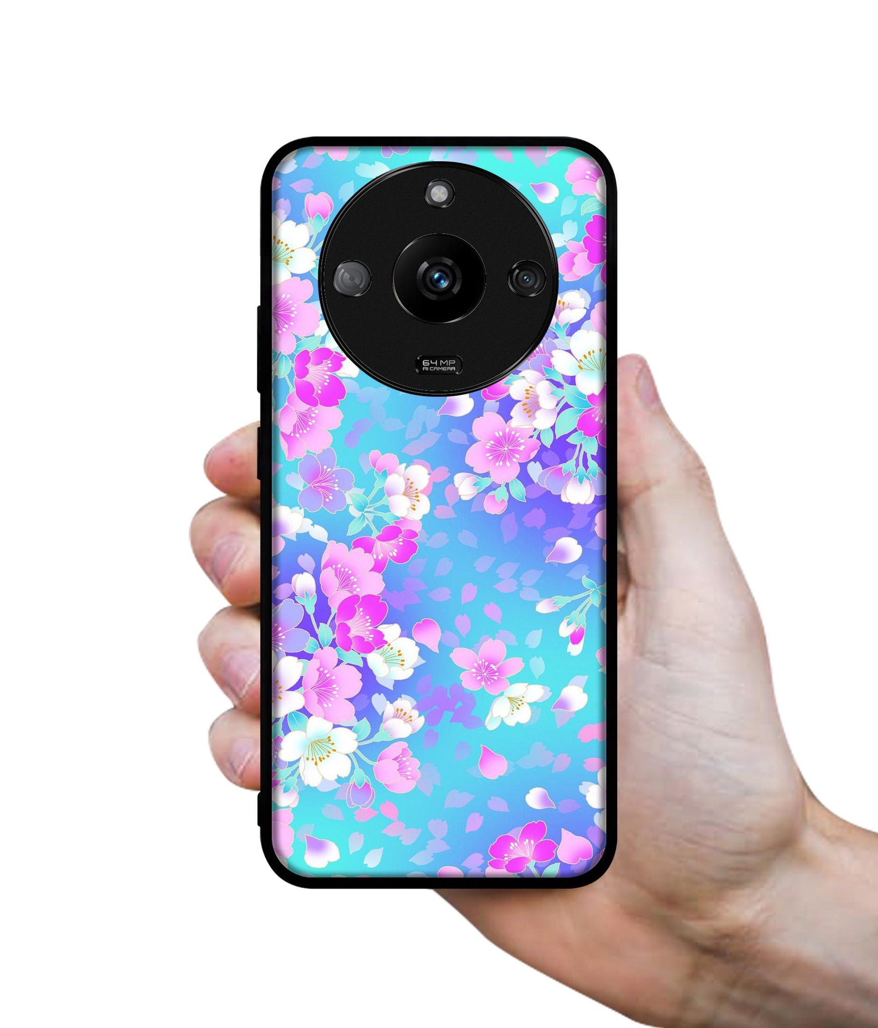 Floral Blue Pattern Designer 2D Printed Back Case Cover for Realme Narzo 60 5G