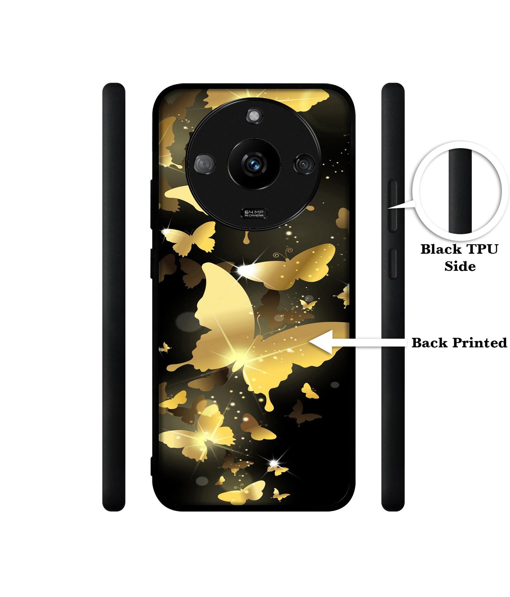 Golden Butterfly Pattern Designer 2D Printed Back Case Cover for Realme Narzo 60 5G