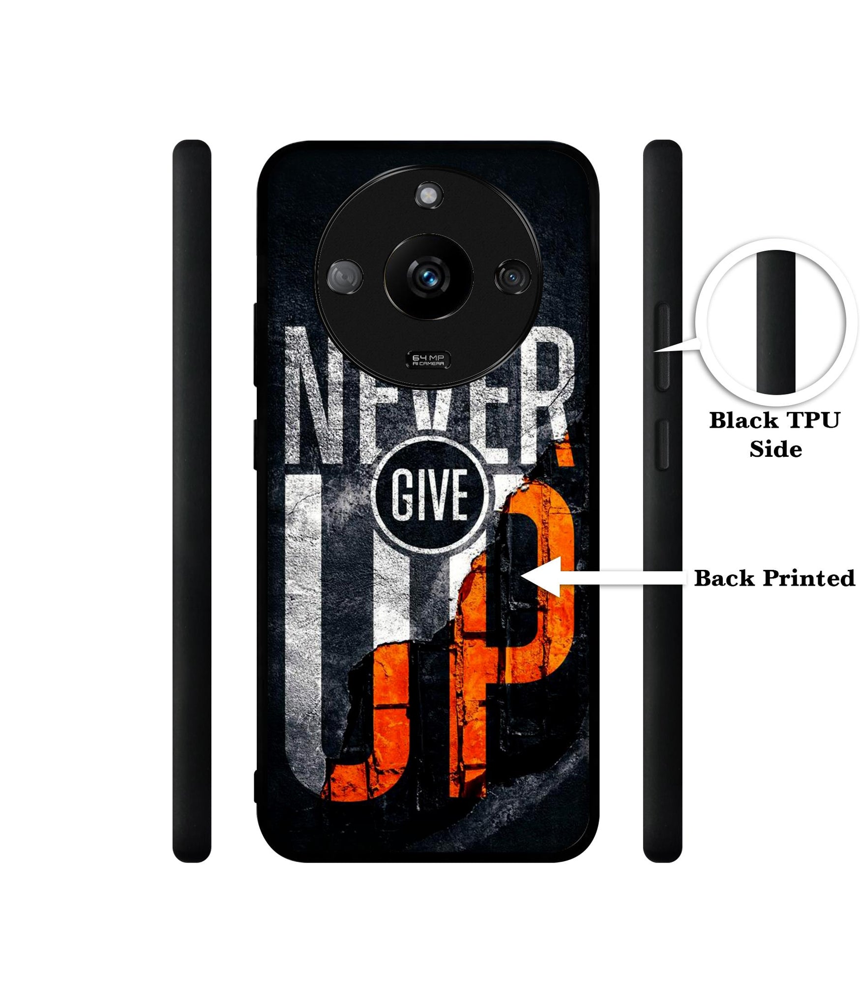 Never Give Up Designer 2D Printed Back Case Cover for Realme Narzo 60 5G