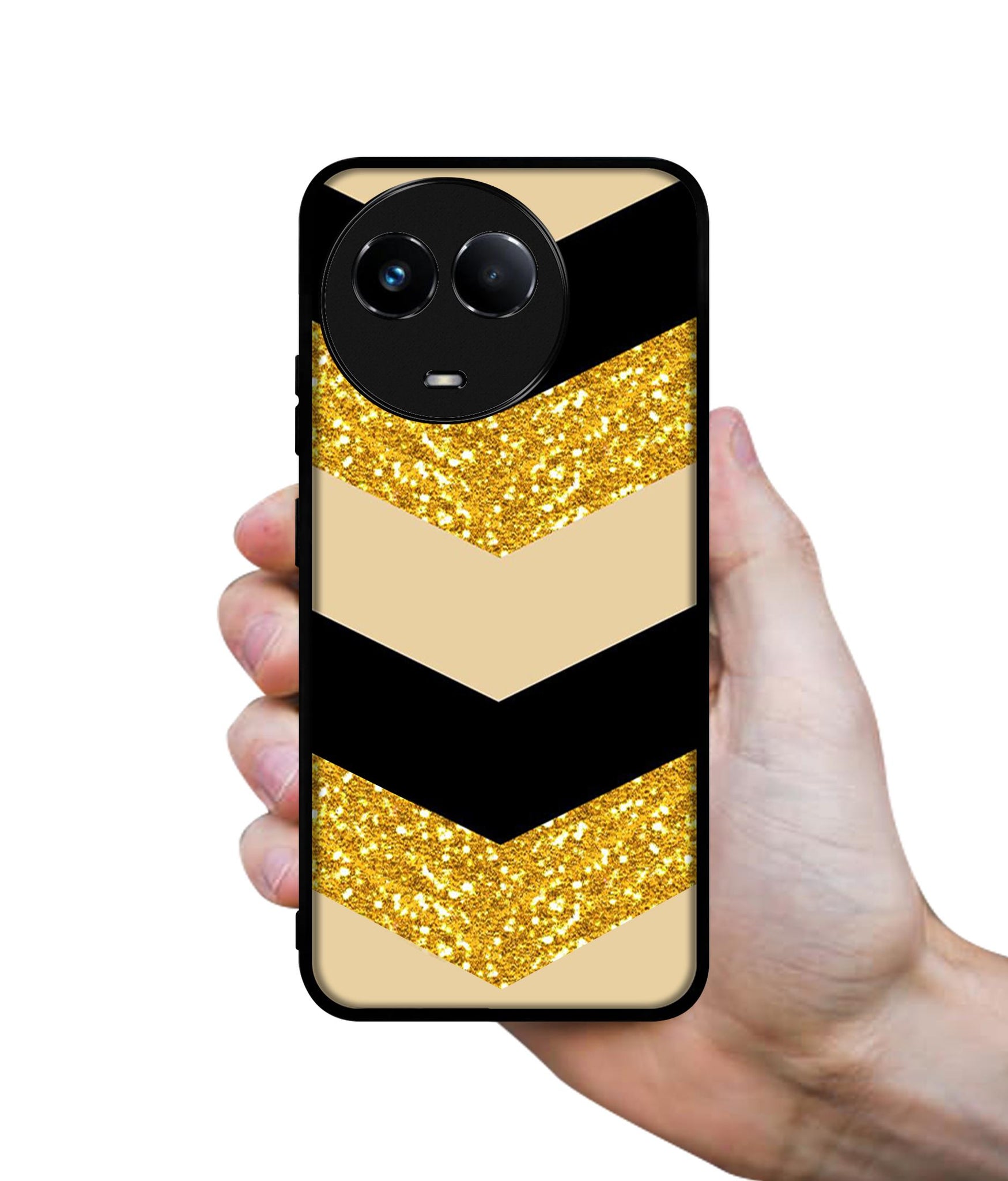 Black & Gold Designer 2D Printed Back Case Cover for Realme C67 5G