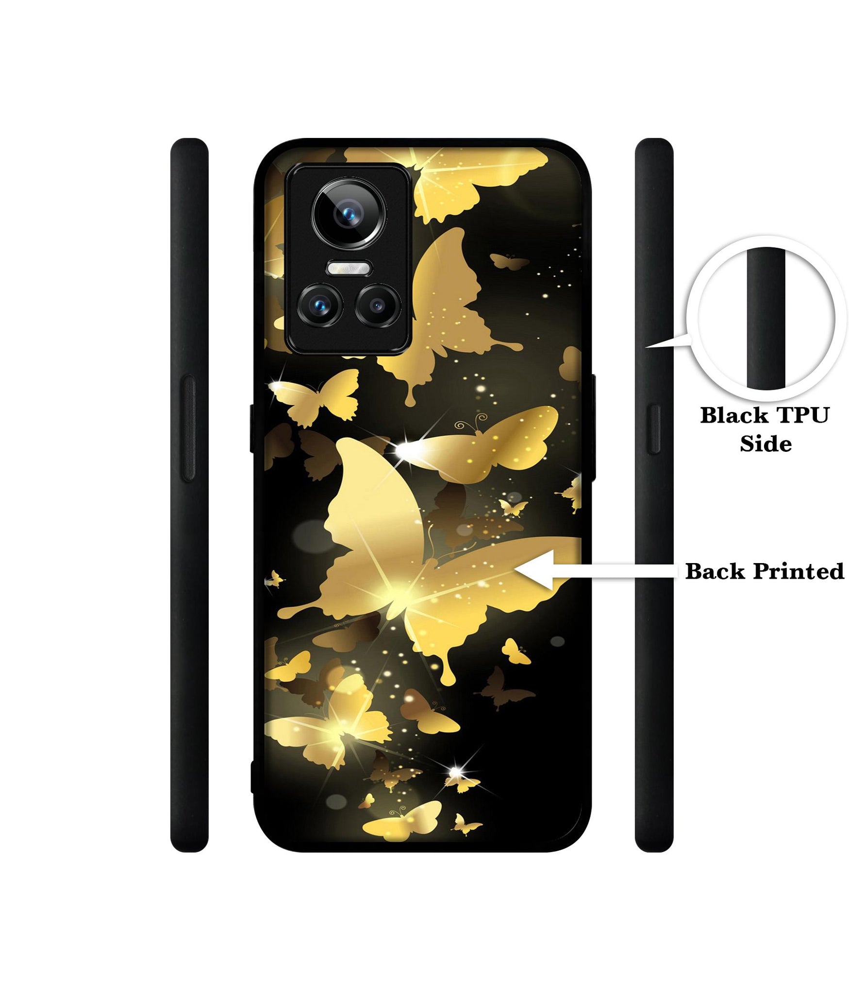 Golden Butterfly Pattern Designer 2D Printed Back Case Cover for Realme GT Neo3 5G