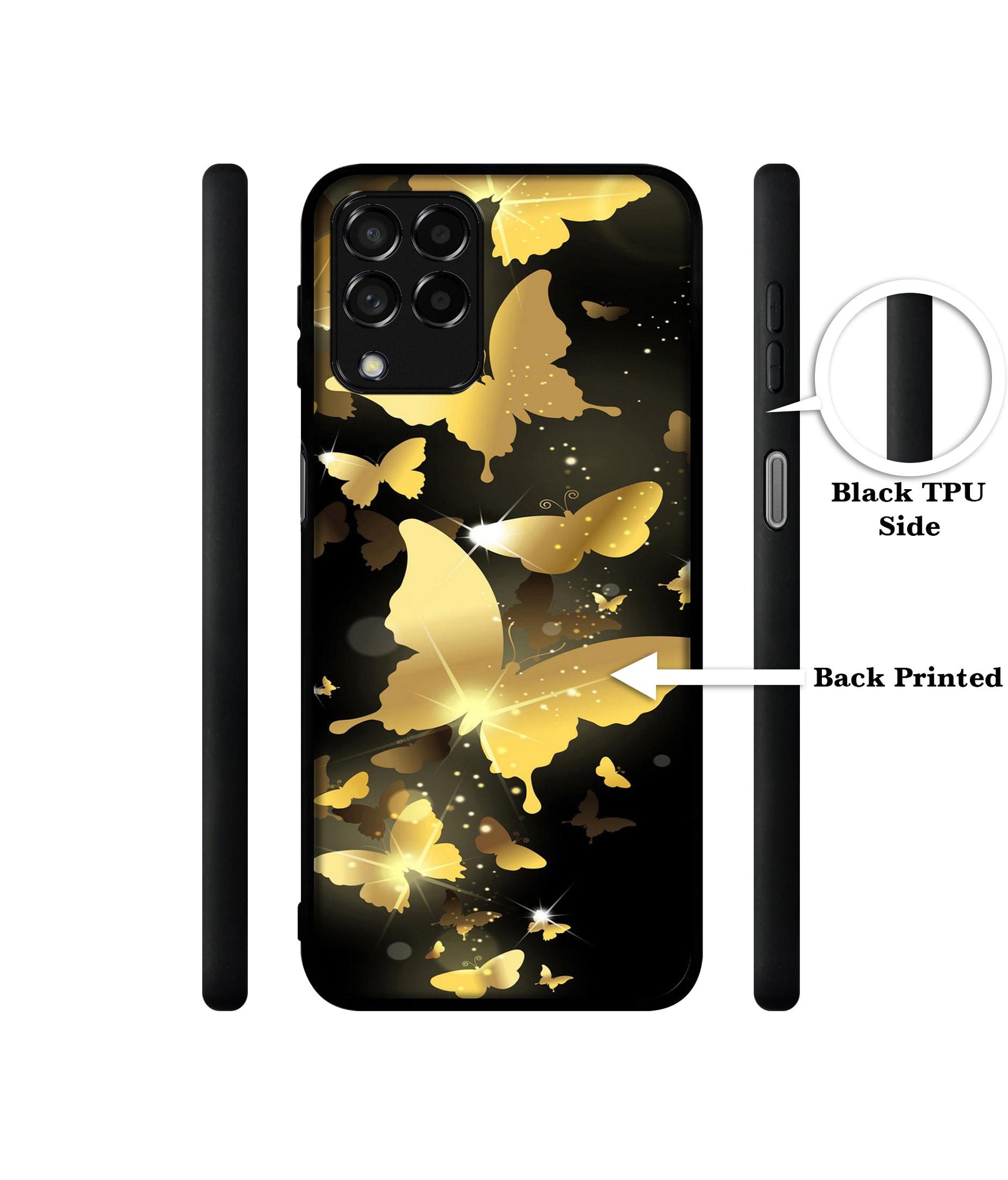 Golden Butterfly Pattern Designer 2D Printed Back Case Cover for Samsung Galaxy M53 5G