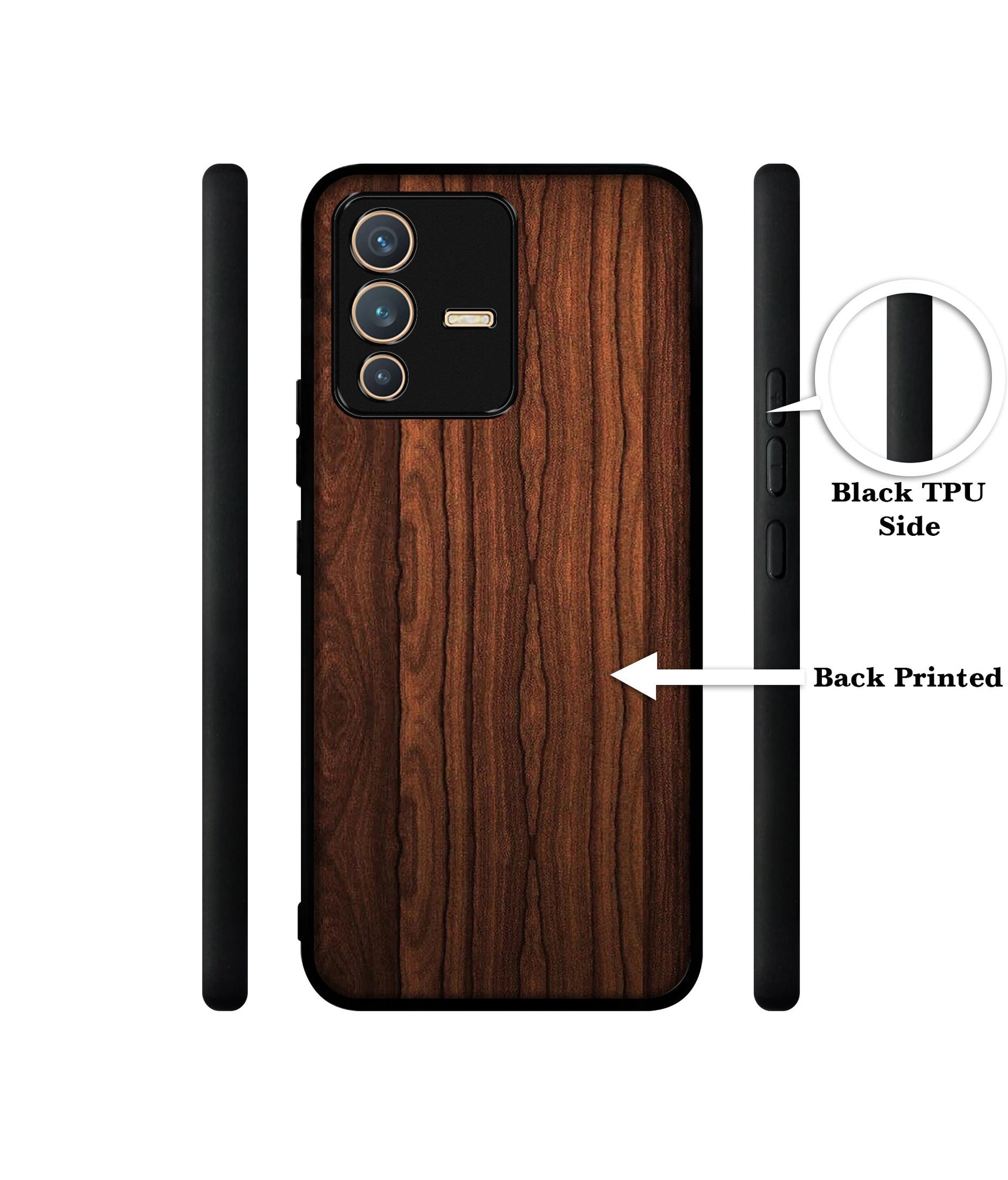 Brown Wooden Texture Designer 2D Printed Back Case Cover for Vivo V23 5G