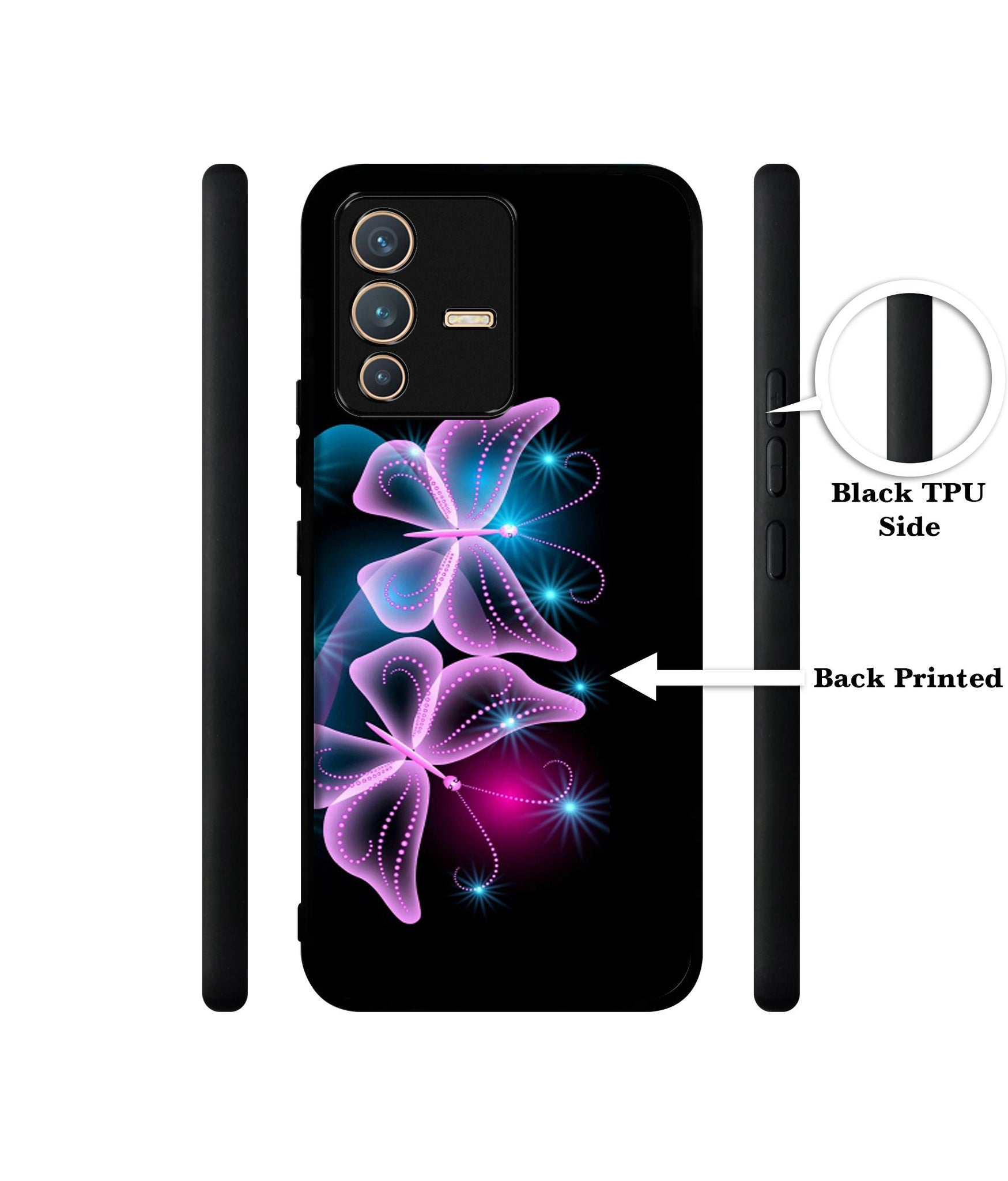 Butterflies Neon Light Designer 2D Printed Back Case Cover for Vivo V23 5G