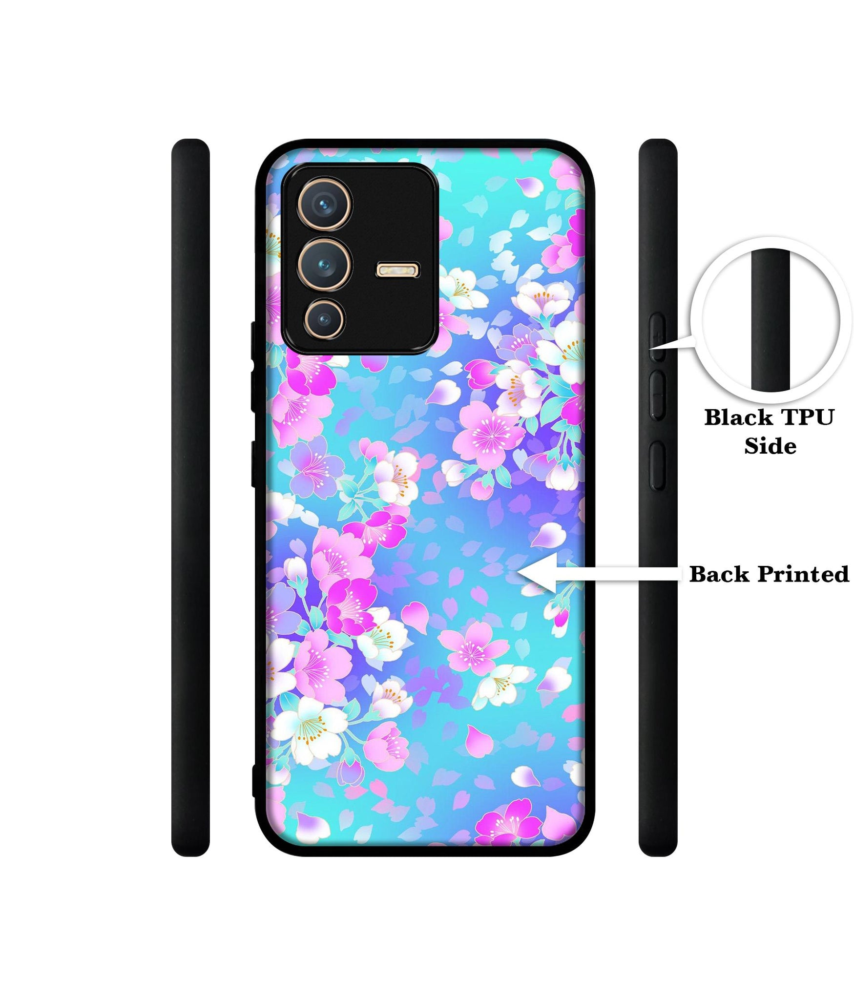 Floral Blue Pattern Designer 2D Printed Back Case Cover for Vivo V23 5G