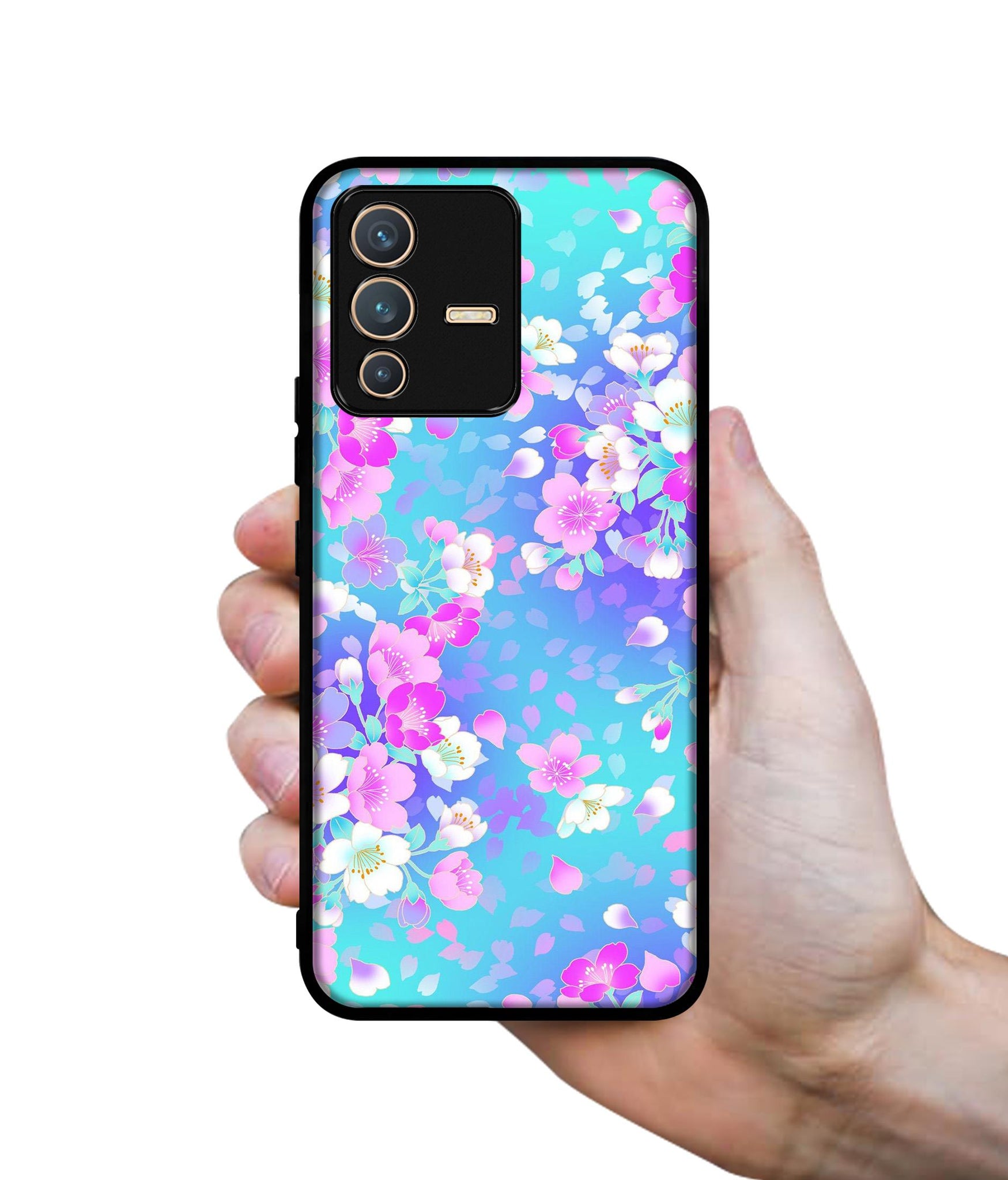 Floral Blue Pattern Designer 2D Printed Back Case Cover for Vivo V23 5G