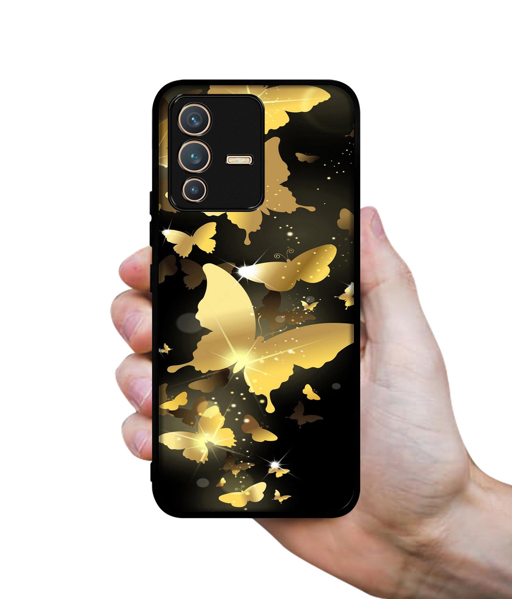 Golden Butterfly Pattern Designer 2D Printed Back Case Cover for Vivo V23 5G