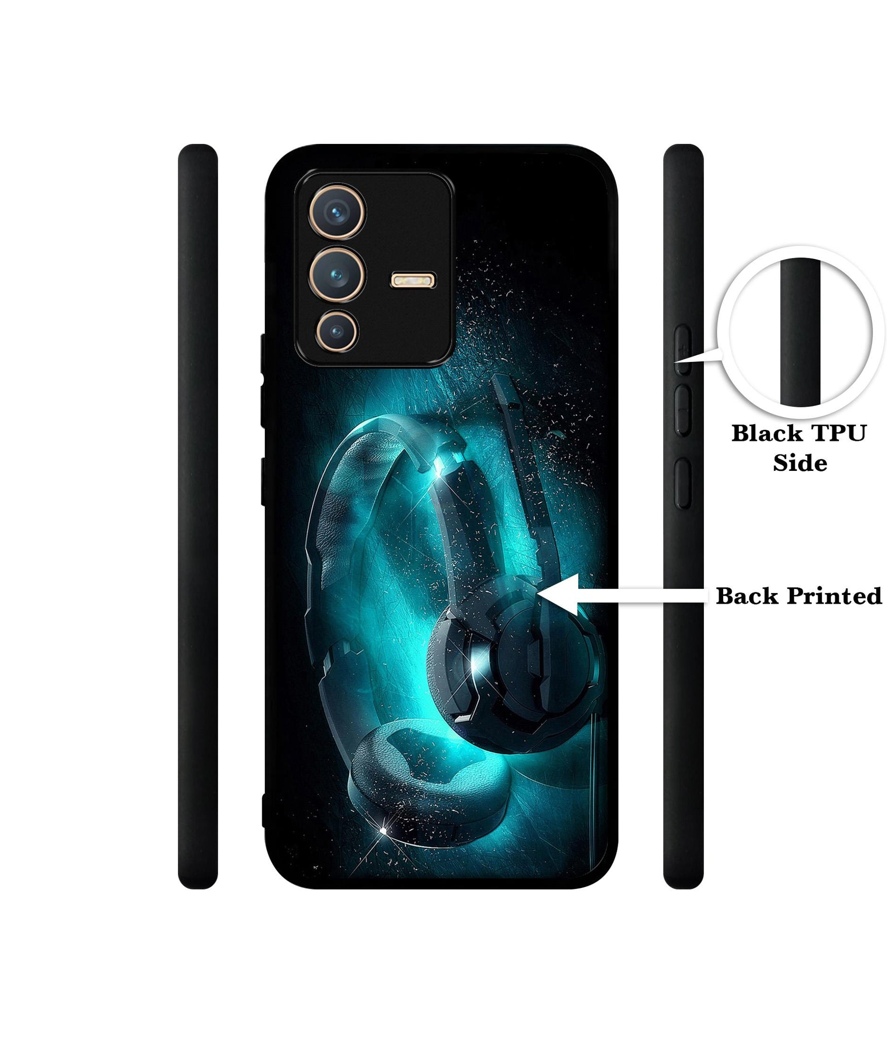 Cool Headphone Designer 2D Printed Back Case Cover for Vivo V23 5G