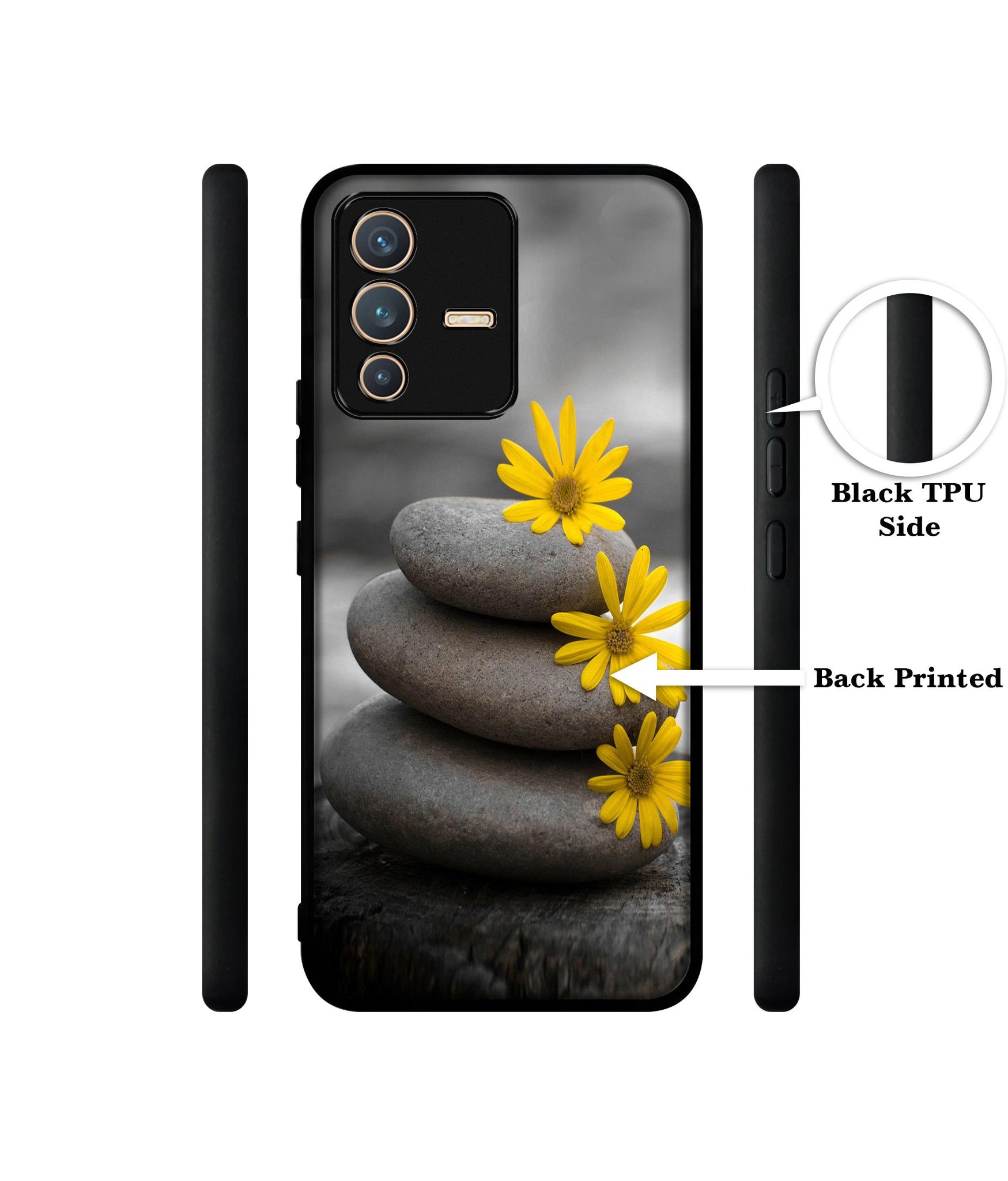 Stones And Flower Designer 2D Printed Back Case Cover for Vivo V23 5G