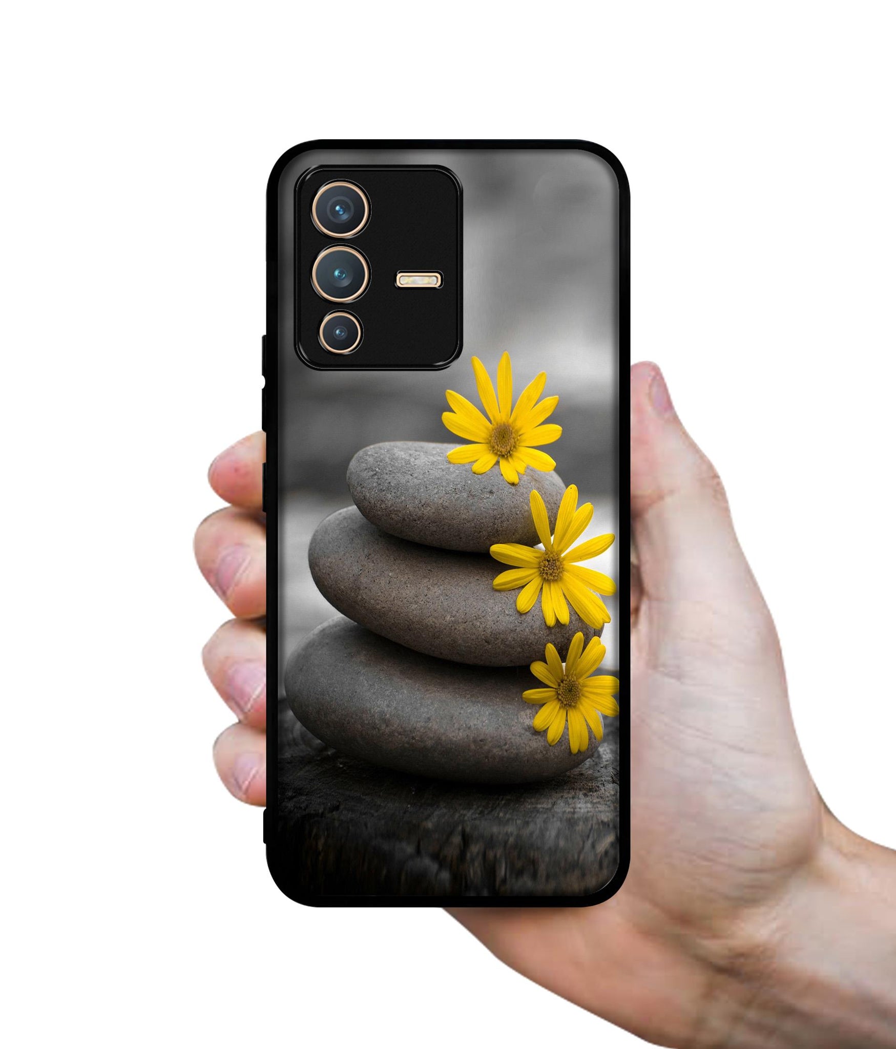 Stones And Flower Designer 2D Printed Back Case Cover for Vivo V23 5G