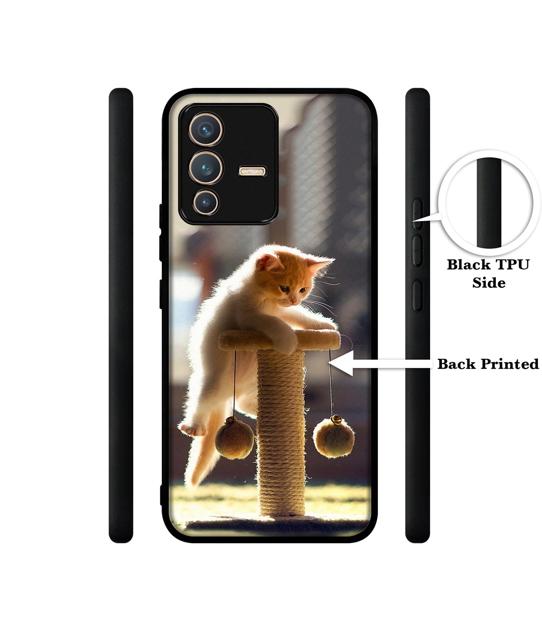 Cat Climbing Designer 2D Printed Back Case Cover for Vivo V23 5G