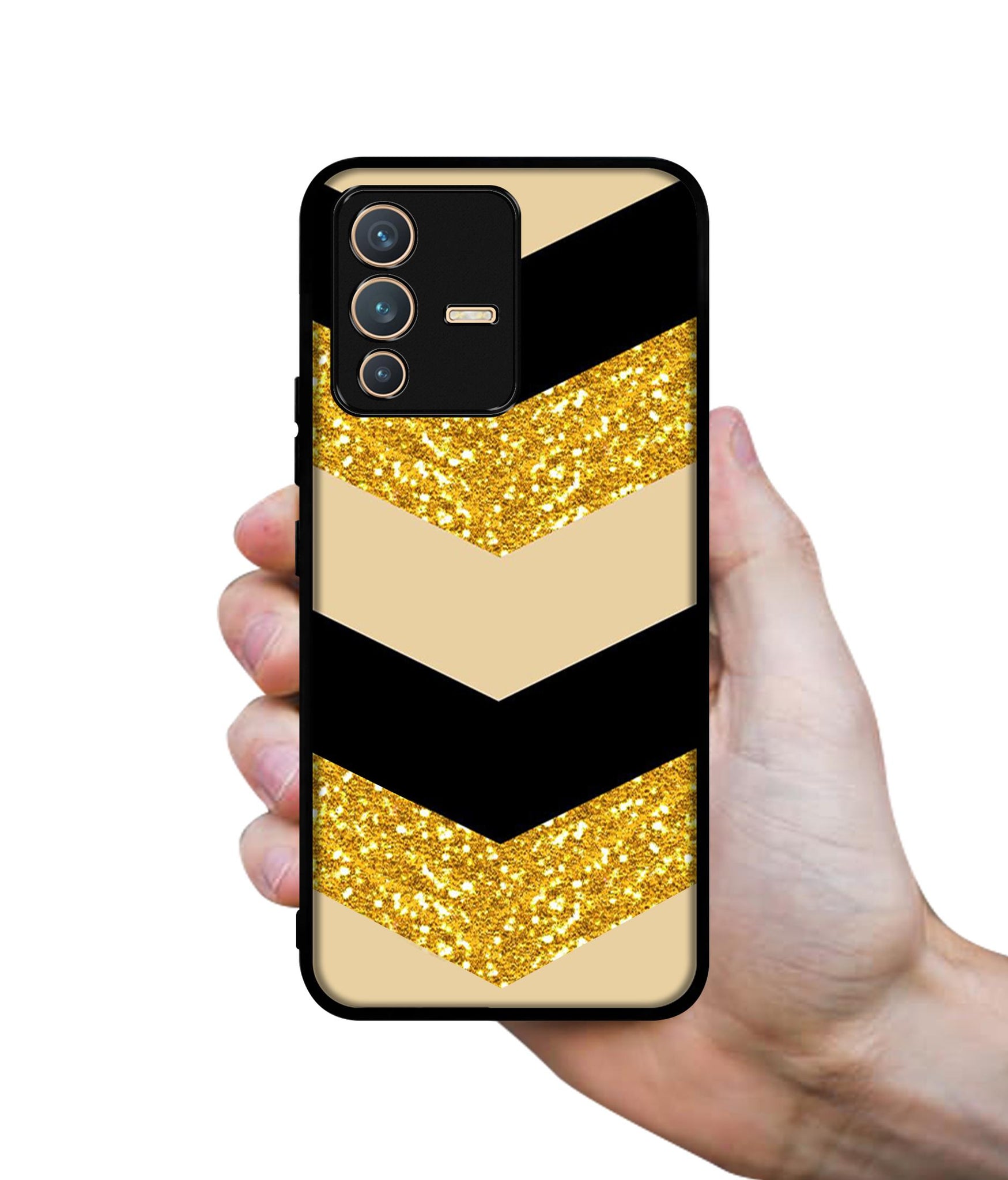 Black & Gold Designer 2D Printed Back Case Cover for Vivo V23 5G
