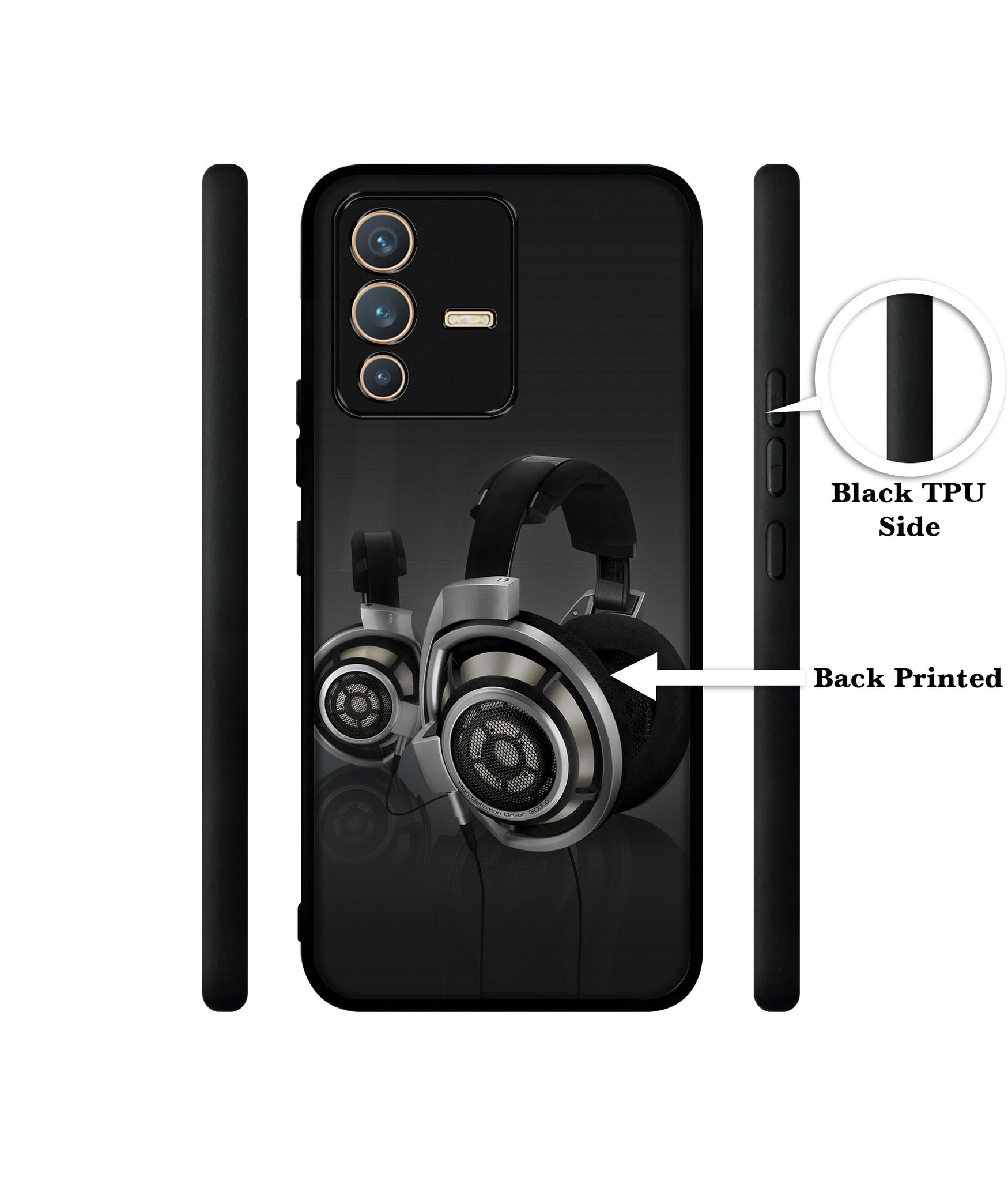 Head Phone Designer 2D Printed Back Case Cover for Vivo V23 5G