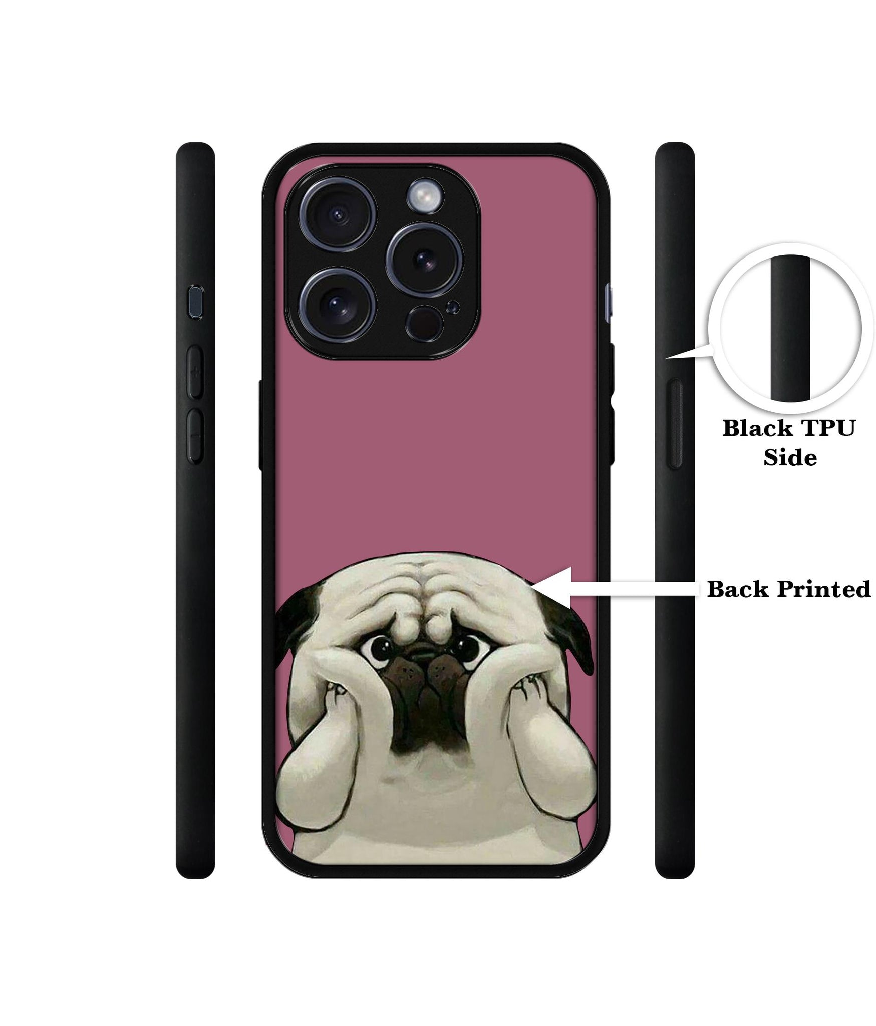 Cute Pug Holding Big Cheeks Designer 2D Printed Back Case Cover for Apple iPhone 15 Pro