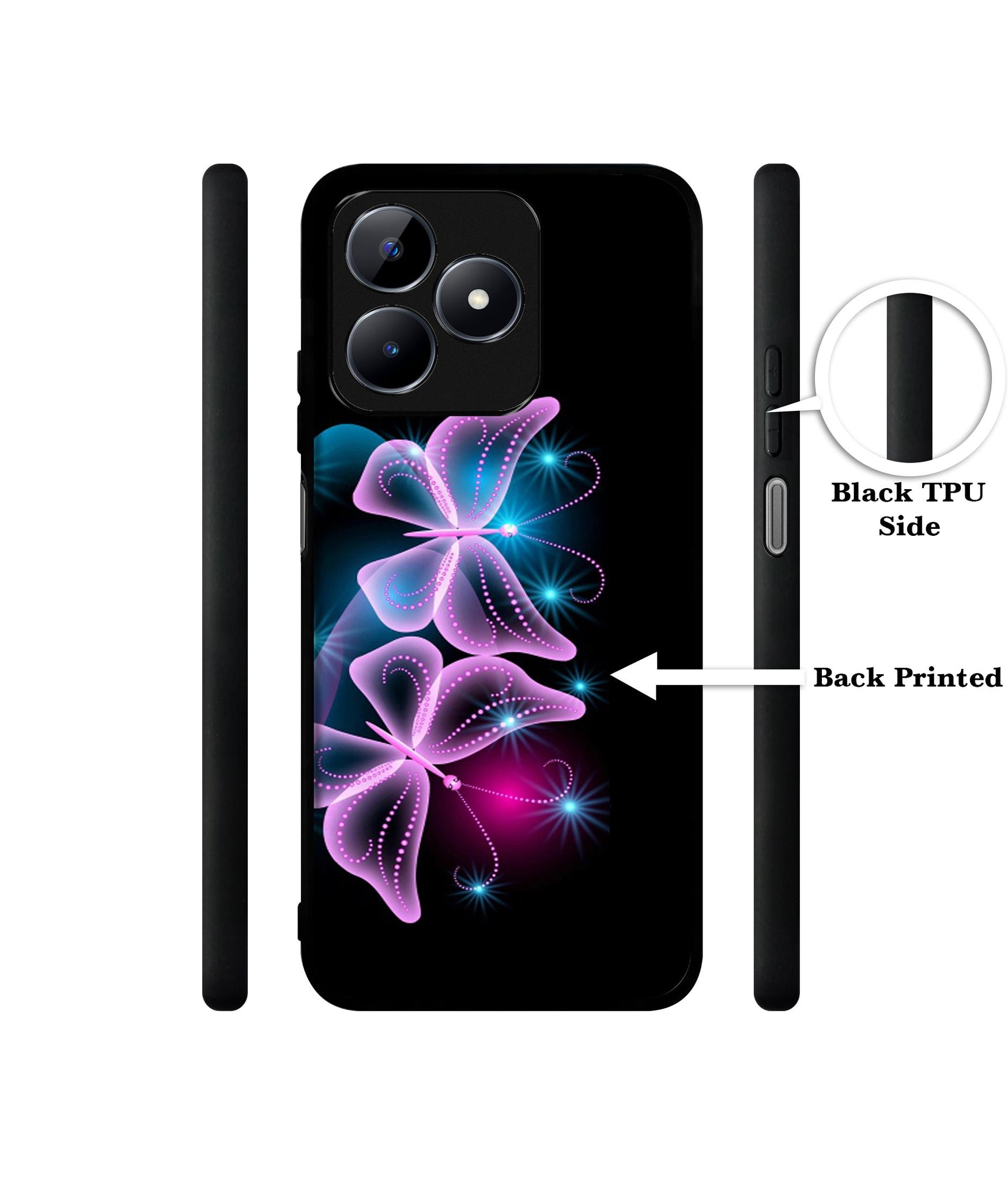 Butterflies Neon Light Designer 2D Printed Back Case Cover for Realme C53 4G / C51 4G / Narzo N53 4G