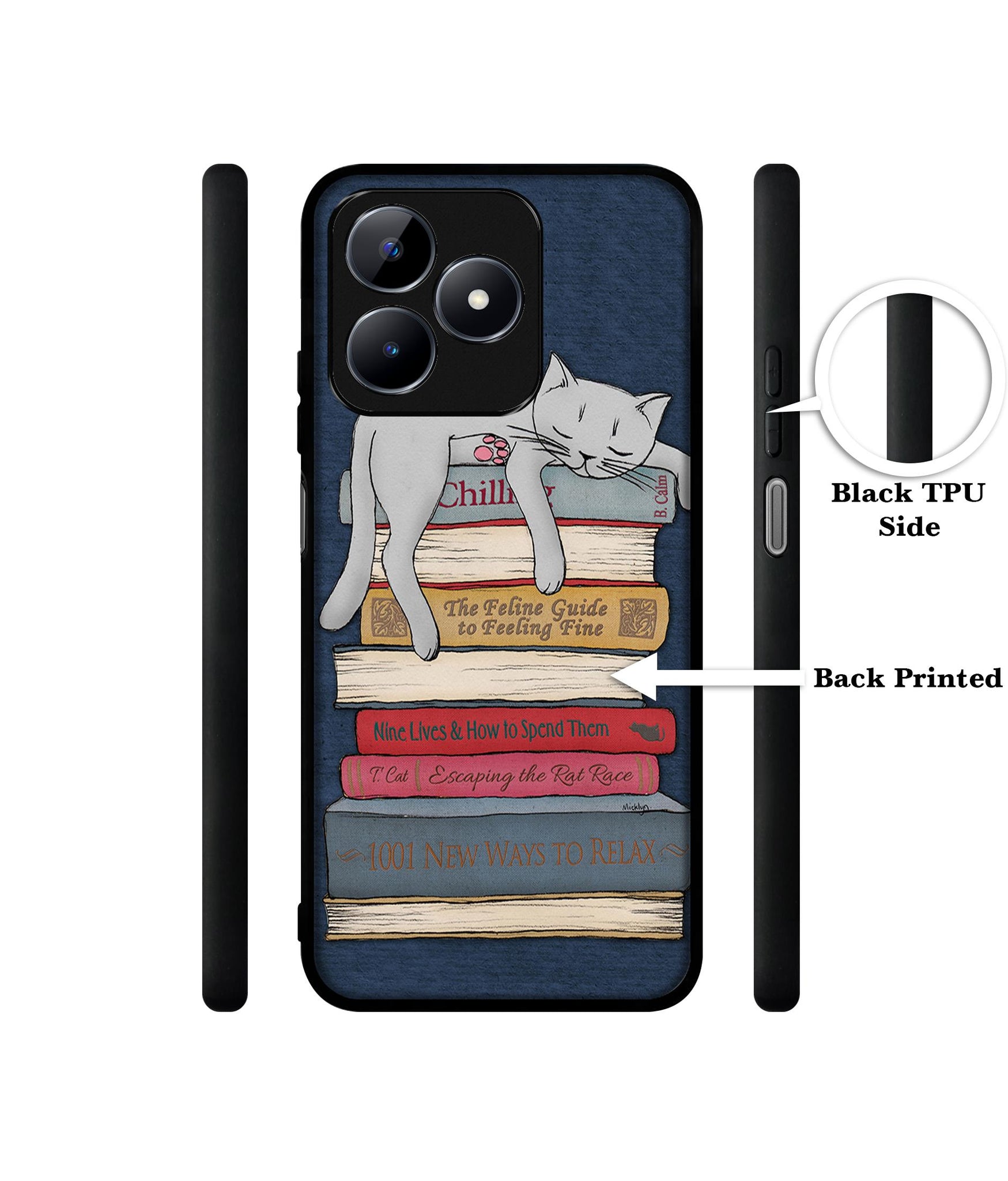 Cat Sleeping On The Books Designer 2D Printed Back Case Cover for Realme C53 4G / C51 4G / Narzo N53 4G