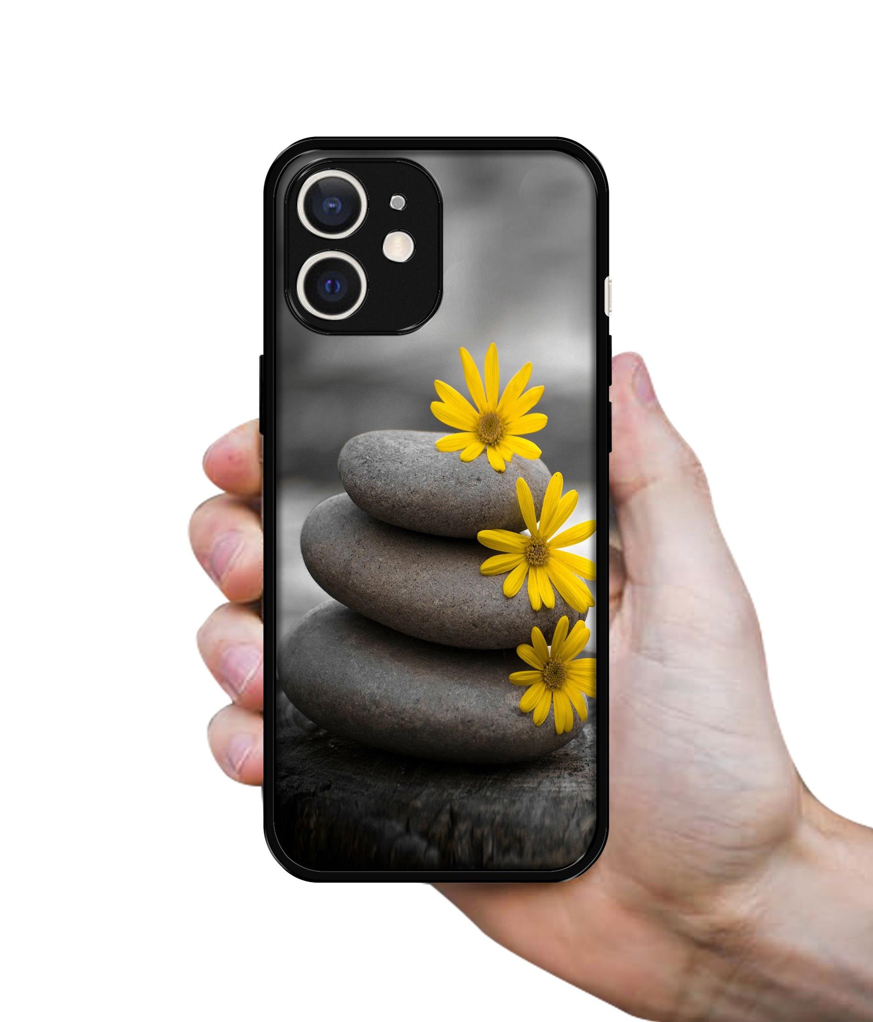 Stones And Flower Design Designer 2D Printed Back Case Cover for Apple iPhone 12 Mini