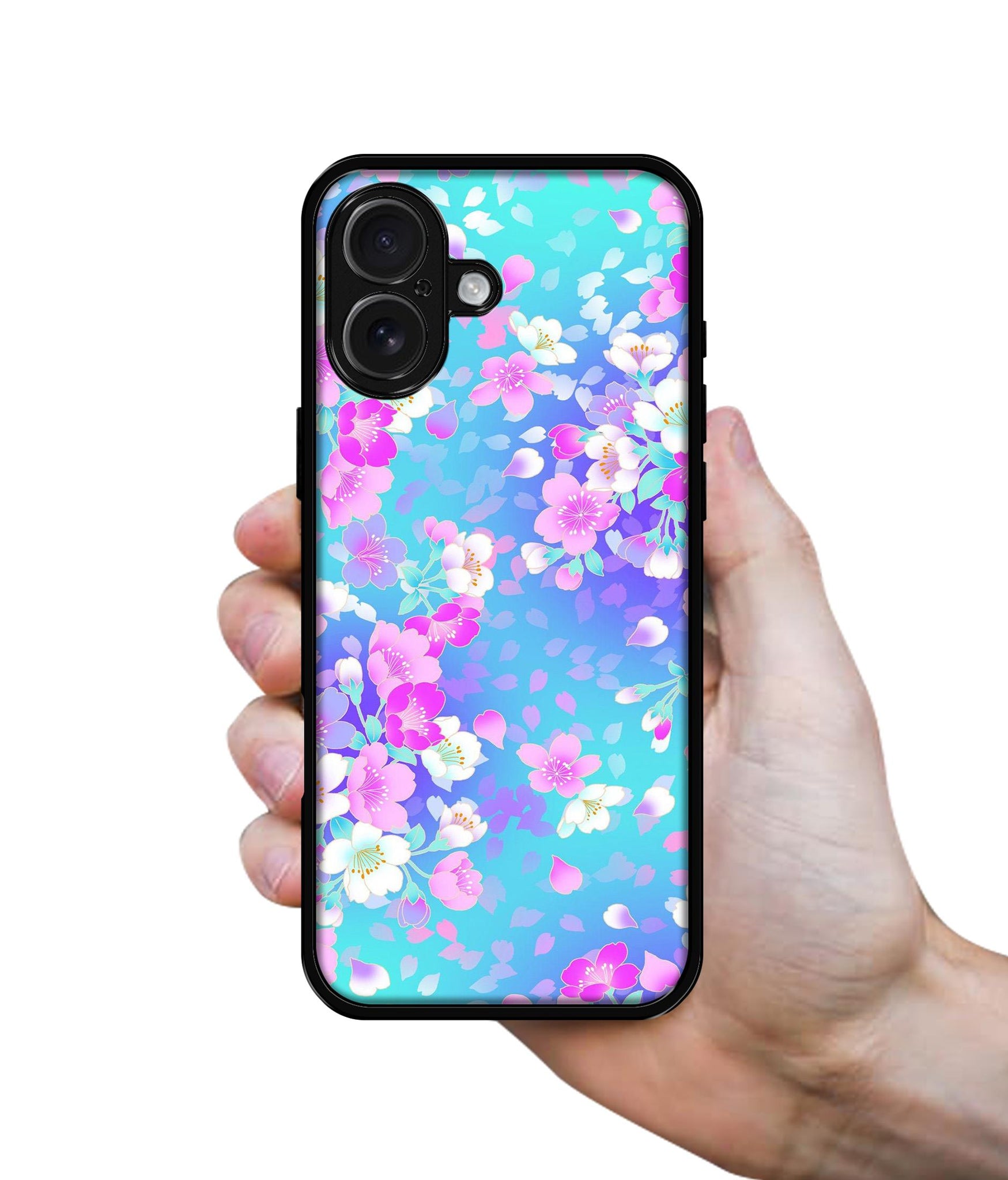 Floral Blue Pattern Design Designer 2D Printed Back Case Cover for Apple iPhone 16 Plus