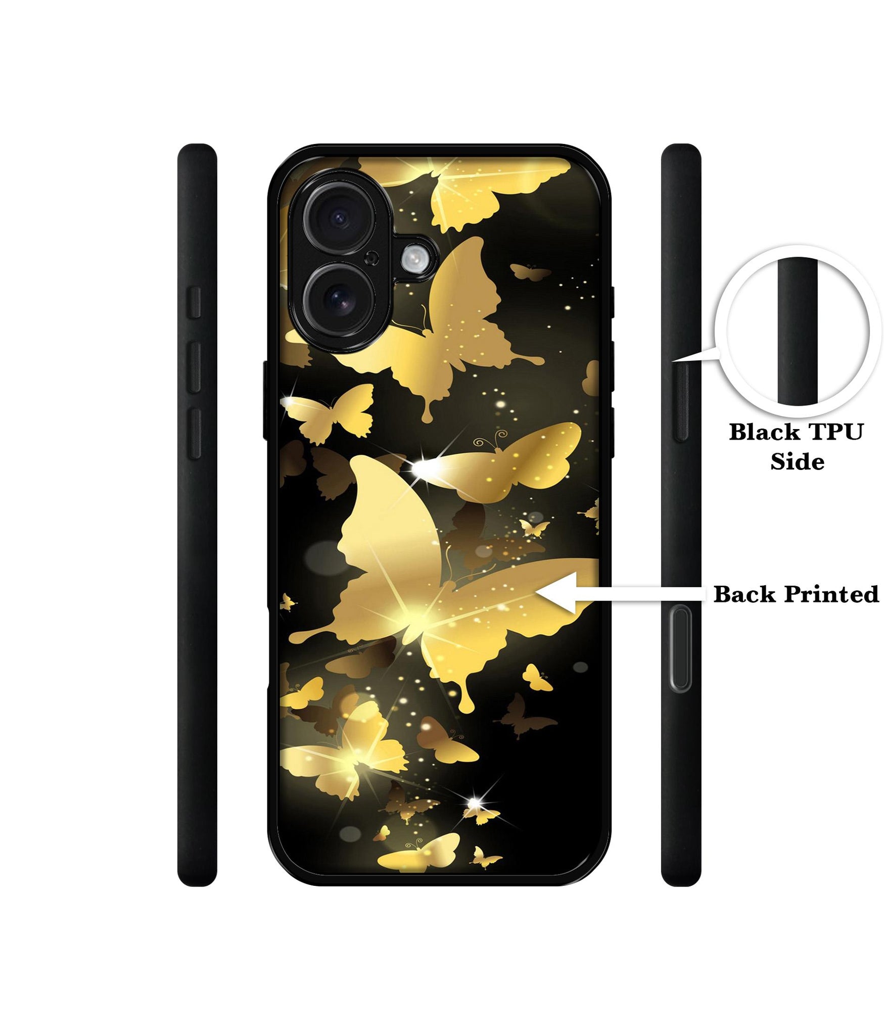 Golden Butterfly Pattern Design Designer 2D Printed Back Case Cover for Apple iPhone 16 Plus