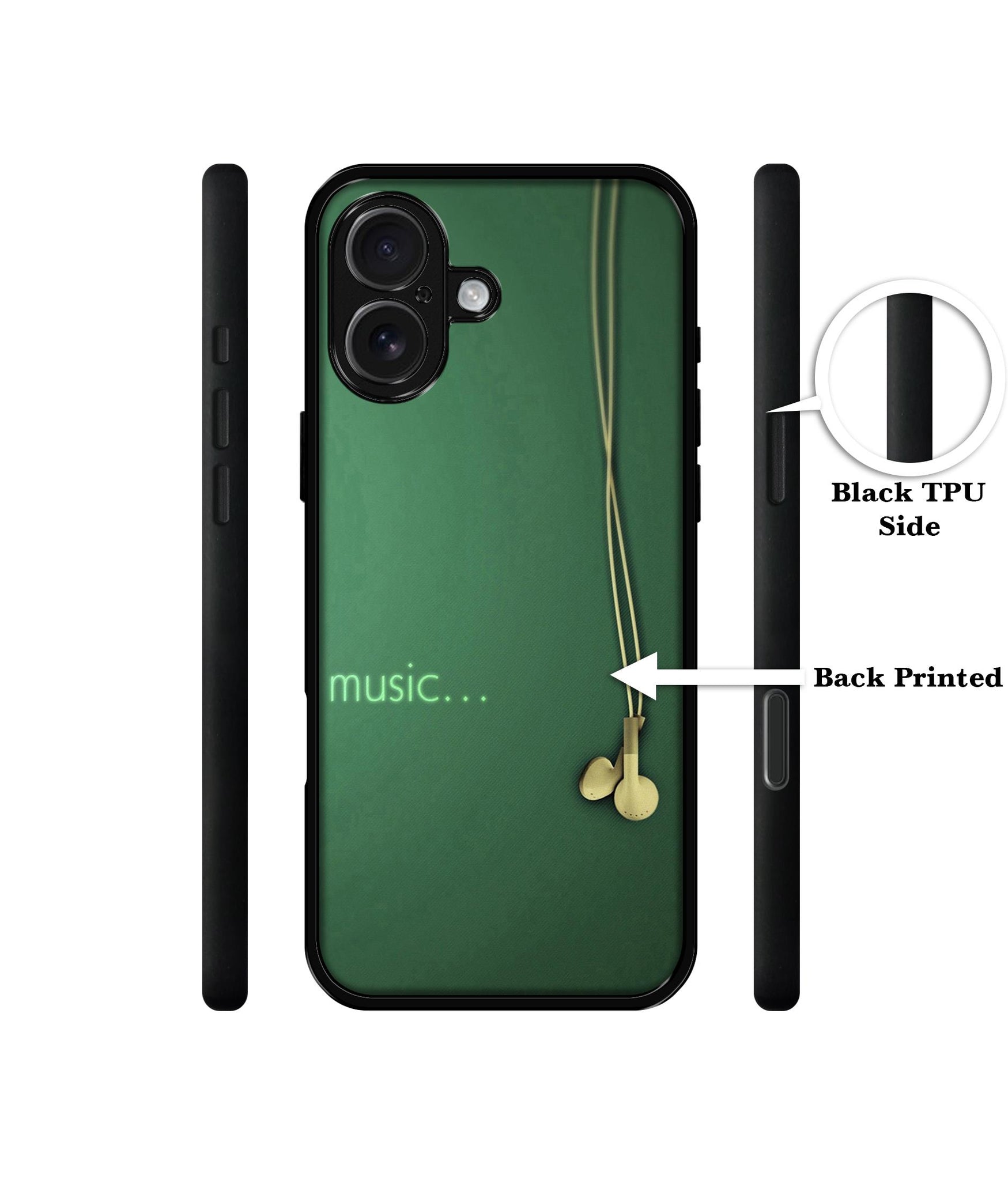 Headphone Music Design Designer 2D Printed Back Case Cover for Apple iPhone 16 Plus