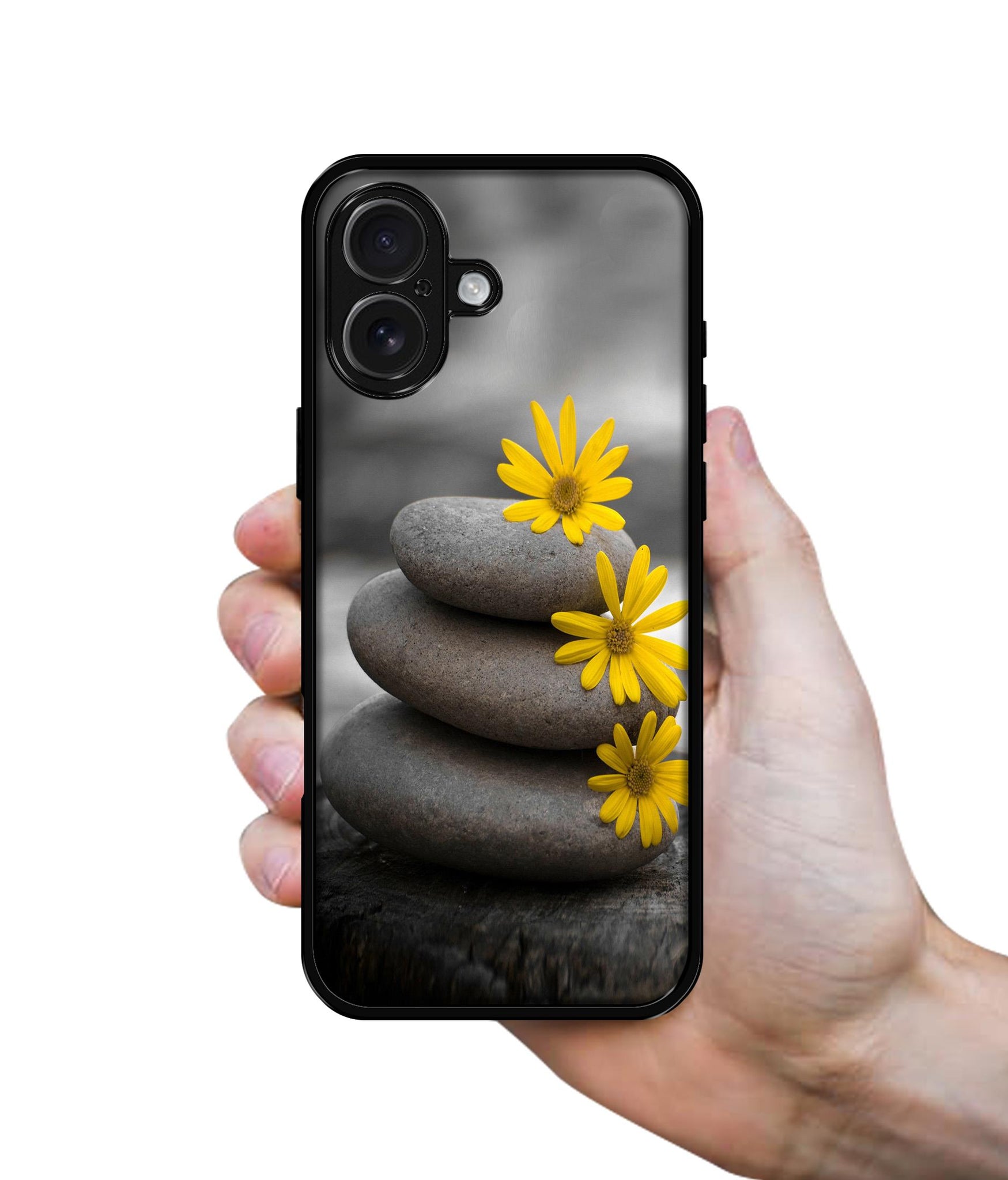 Stones And Flower Design Designer 2D Printed Back Case Cover for Apple iPhone 16 Plus