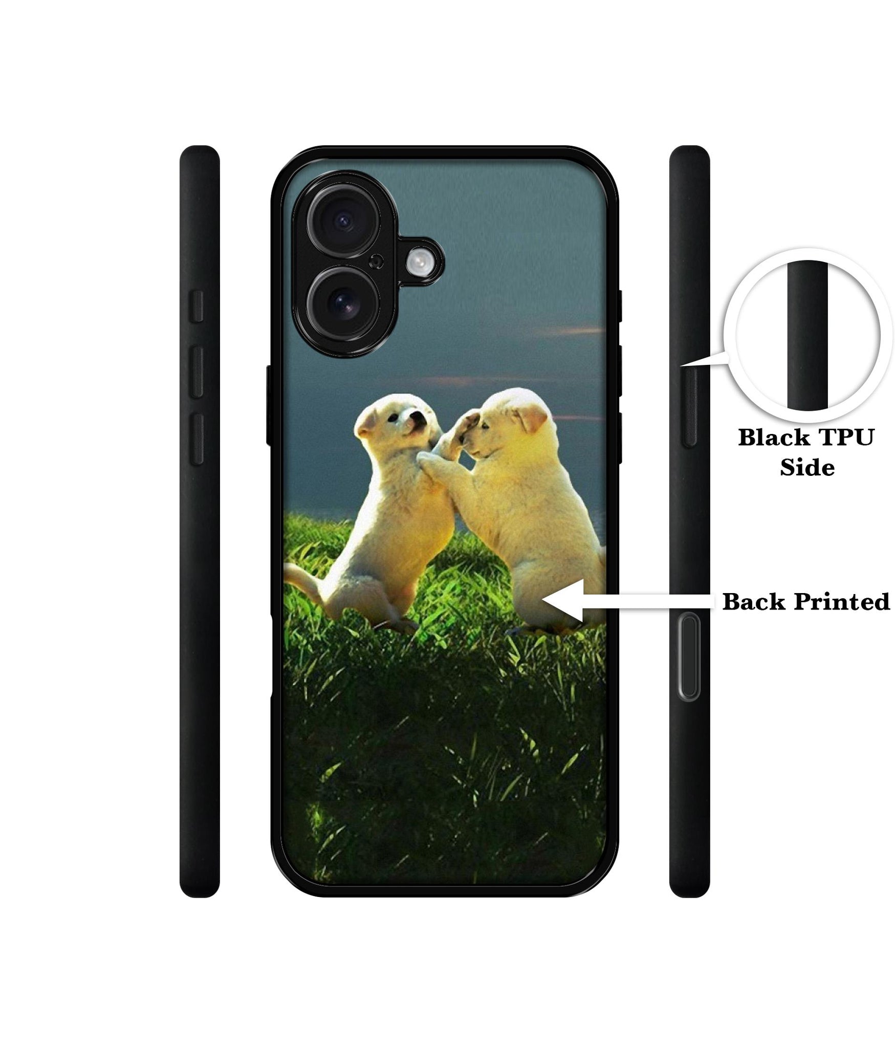 Puppy Couple Sunset Design Designer 2D Printed Back Case Cover for Apple iPhone 16 Plus